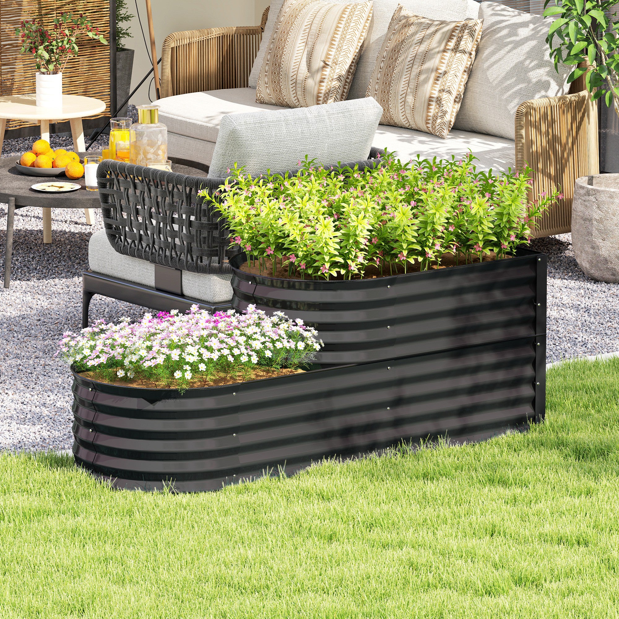 Two-Tier Galvanised Steel Garden Planter 150x60x57 cm - Dark Grey