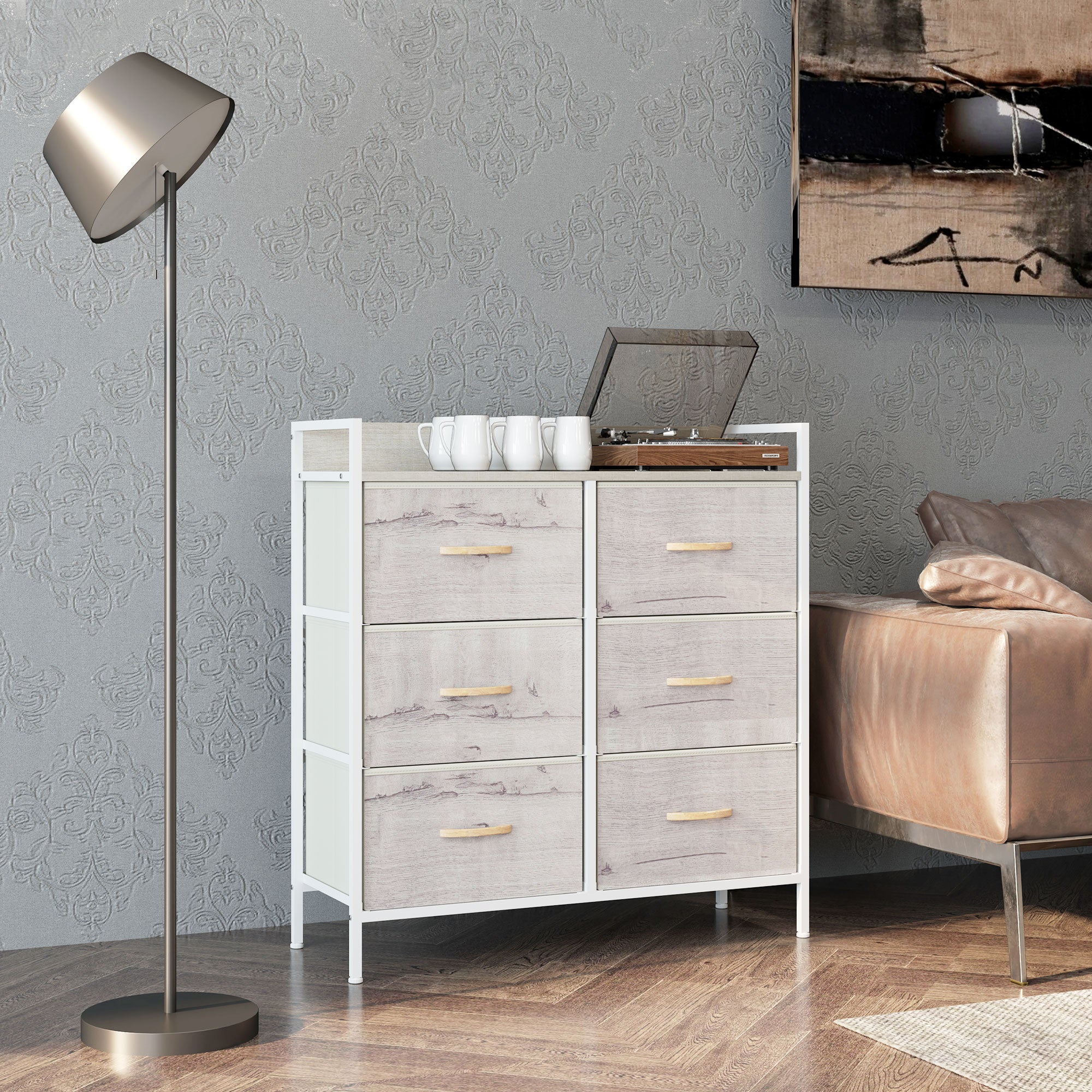 Rustic Chest of Six Fabric Drawers - Natural