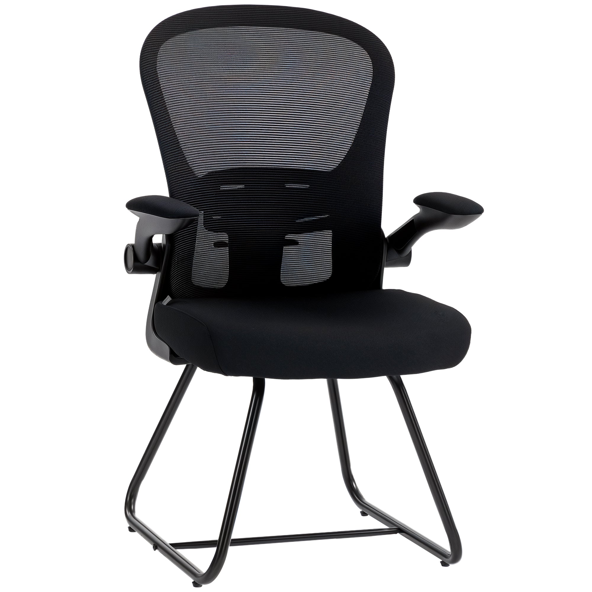 Reception Chair, Conference Meeting Office Chair with Flip-up Armrest, Mesh Backrest, Lumbar Support and Metal Base
