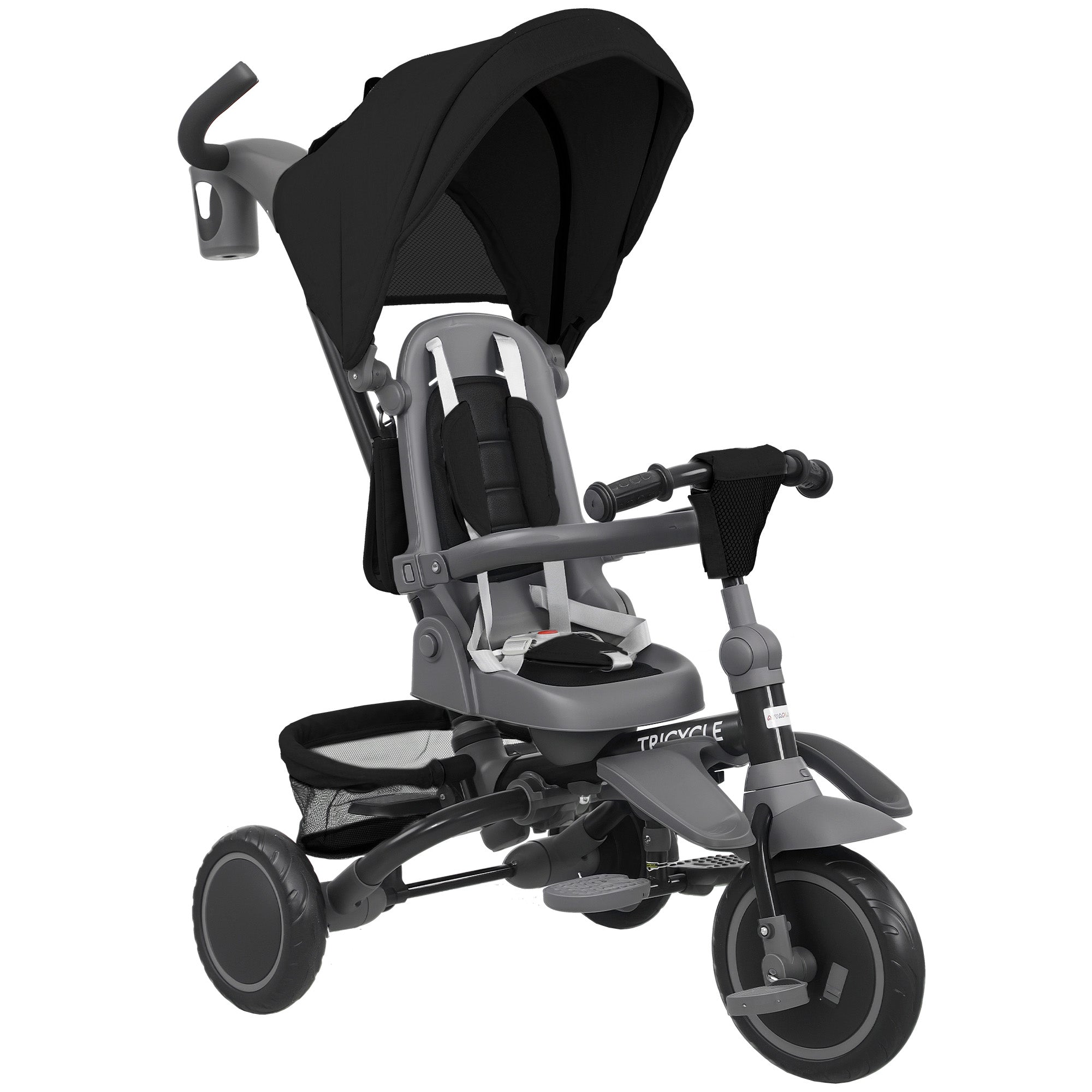 6 in 1 Foldable Kids Trike with Adjustable Parent Handle & Canopy for Ages 1-5, Black