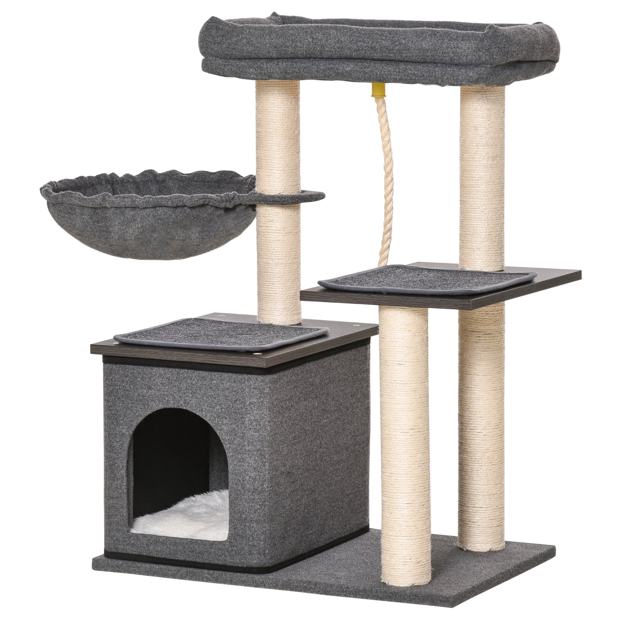 Cat Tree Tower for Indoor Cats Climbing Activity Center Kitten Furniture with Sisal Scratching Post Bed Condo Perch Teasing Rope 60 x 40 x 83cm Dark Grey