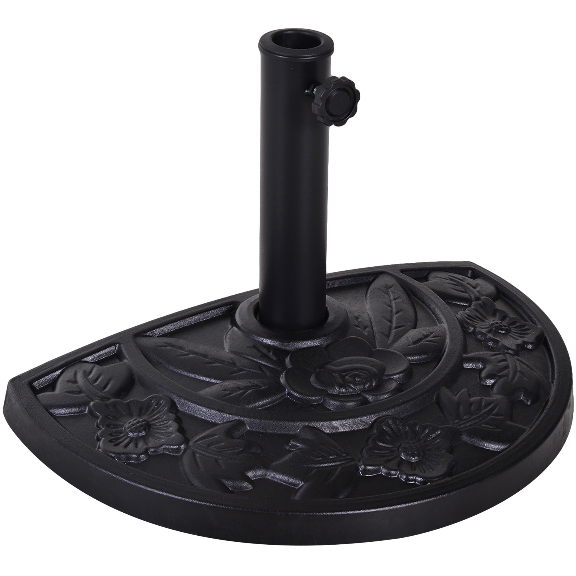 9kg Half Round Resin Parasol Base with Floral Design for Φ3.8cm & Φ4.8cm Umbrella Rod - Black