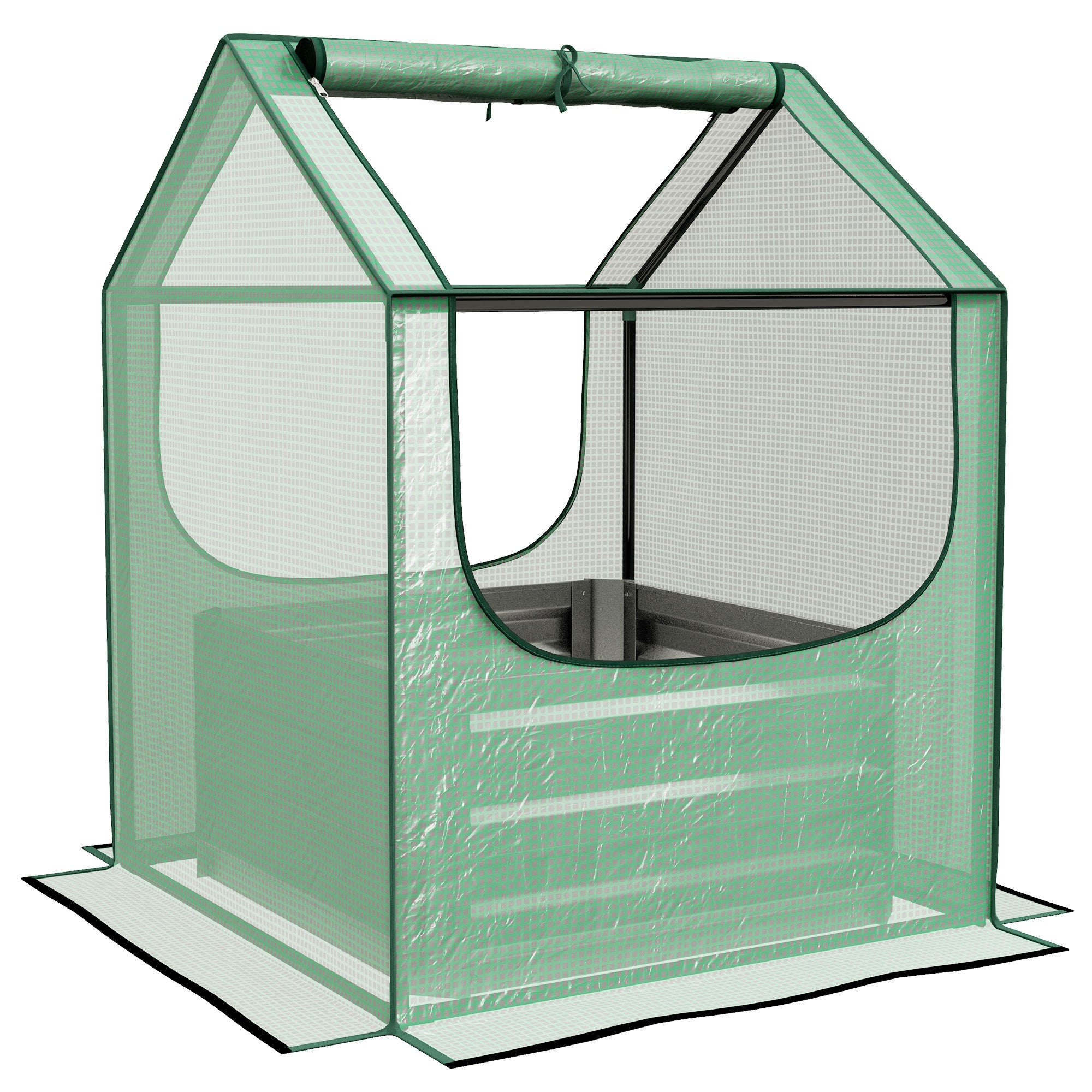 61 x 61cm Garden Planter Bed, with Cover - Green and Silver