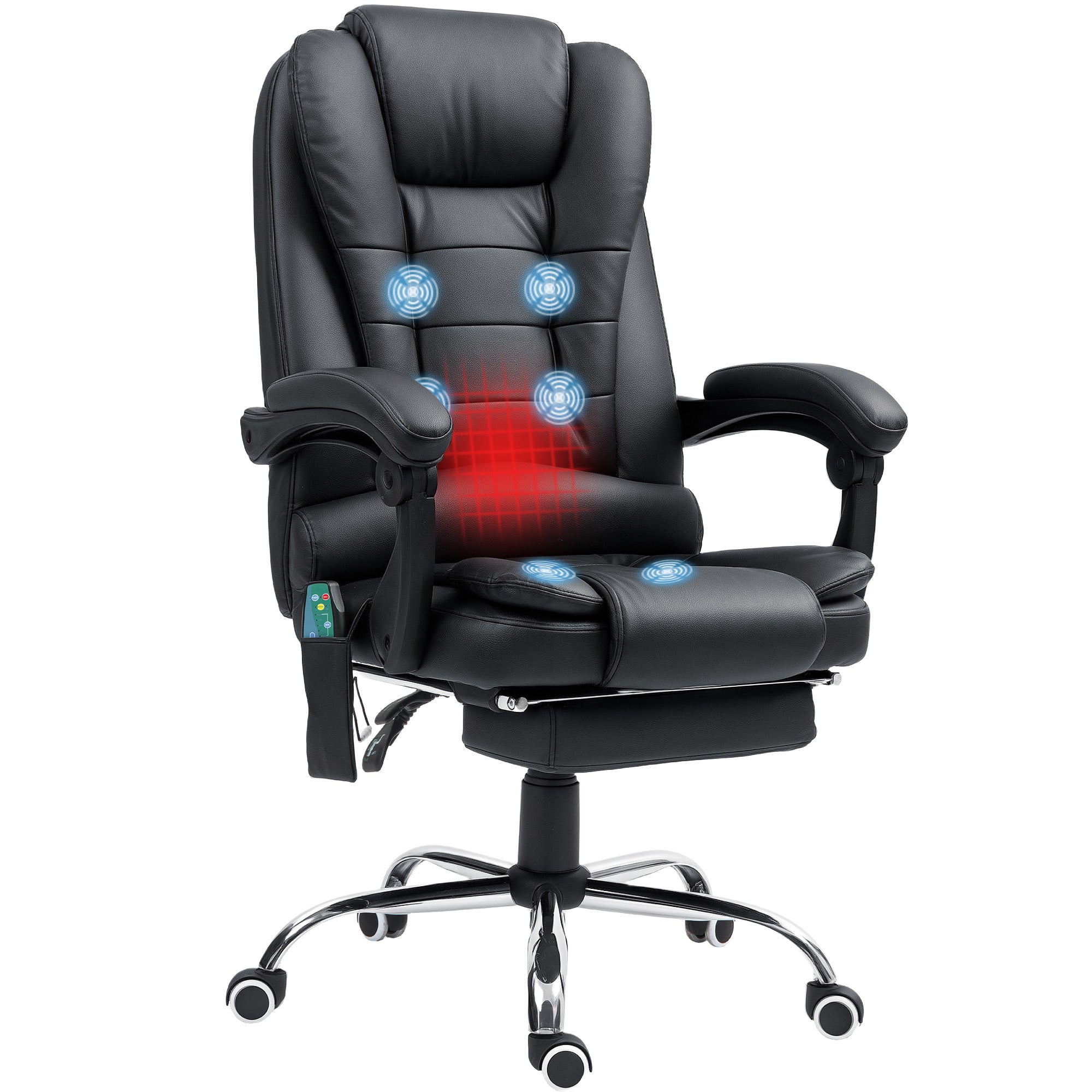 Heated 6-Point Vibration Massage Executive Ergonomic Office Recliner Chair with Footrest - Black