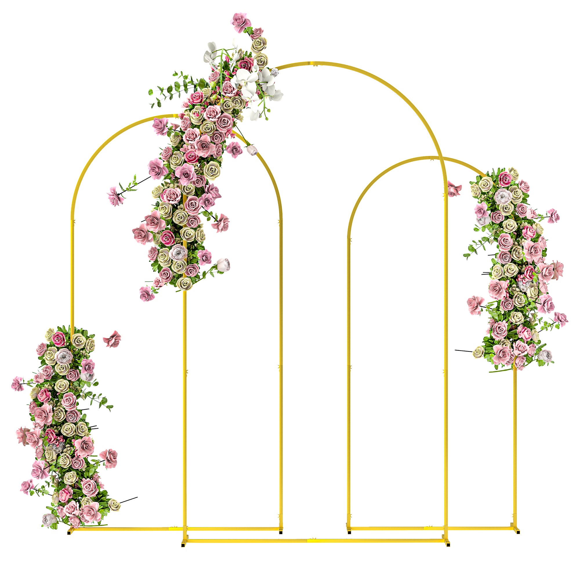 Wedding Arch Frame Set 2.2m, 2m, 1.8m Metal Balloon Arch Stand for Party, Bridal Shower, Graduation - Gold Tone