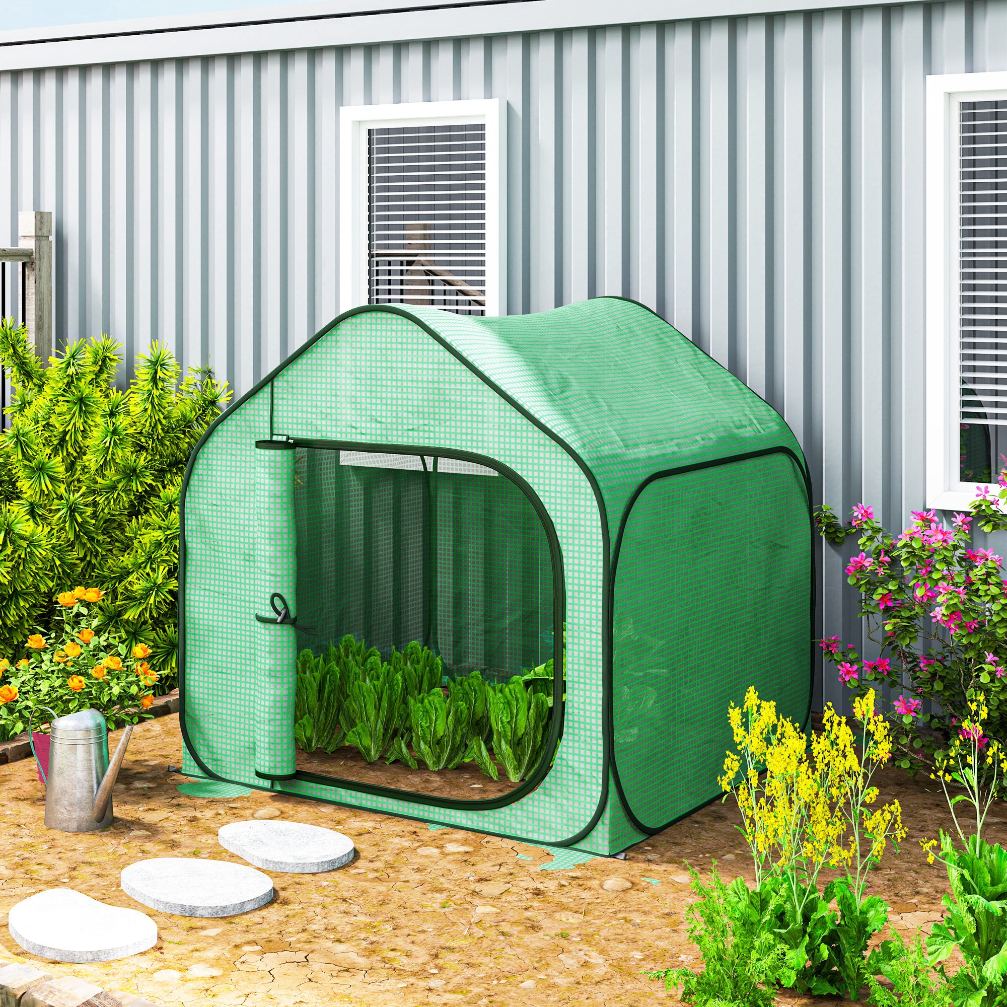 150 x 148cm Pop-Up Greenhouse with 140g/m² Plastic Cover - Green