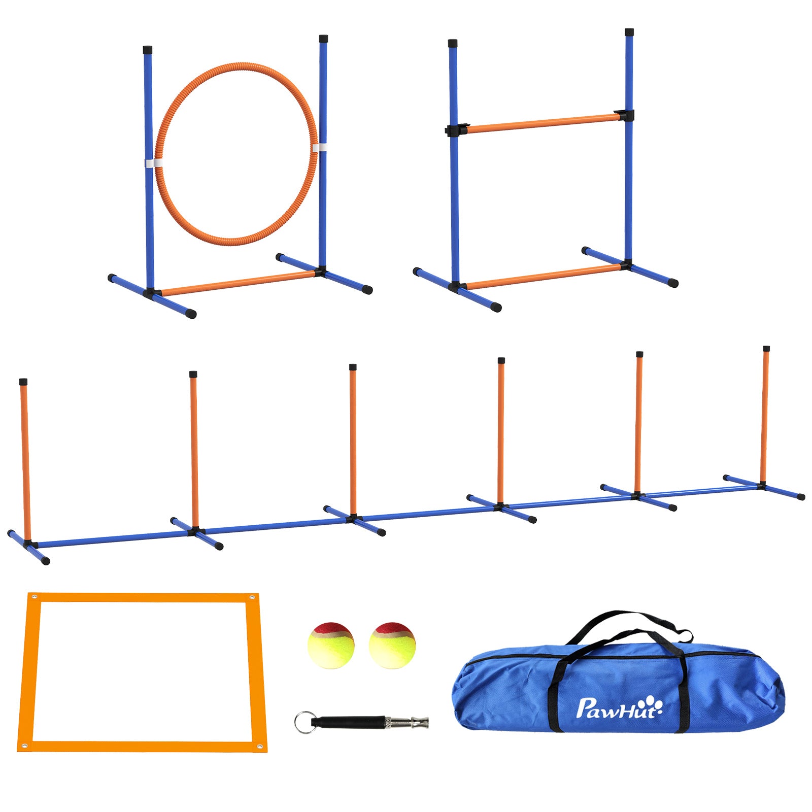 Dog Agility Training Equipment Set with Weave Poles, Jump Ring, Pause Box & Adjustable Hurdle - Orange