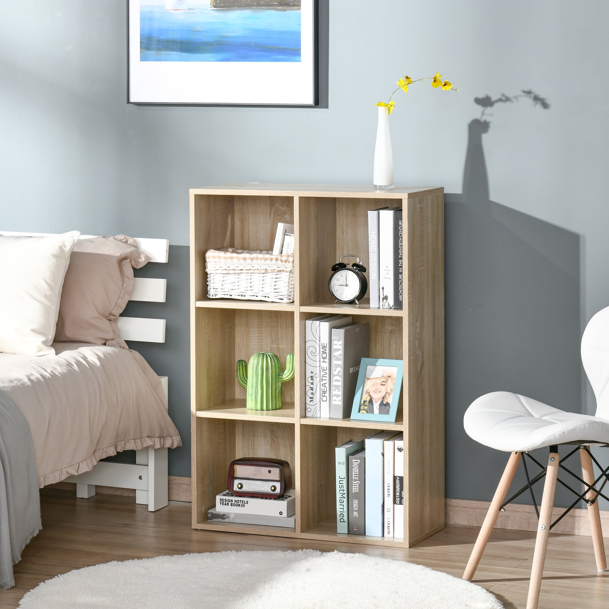 Six-Cube Oak Wood Effect Bookcase - Oak Tone