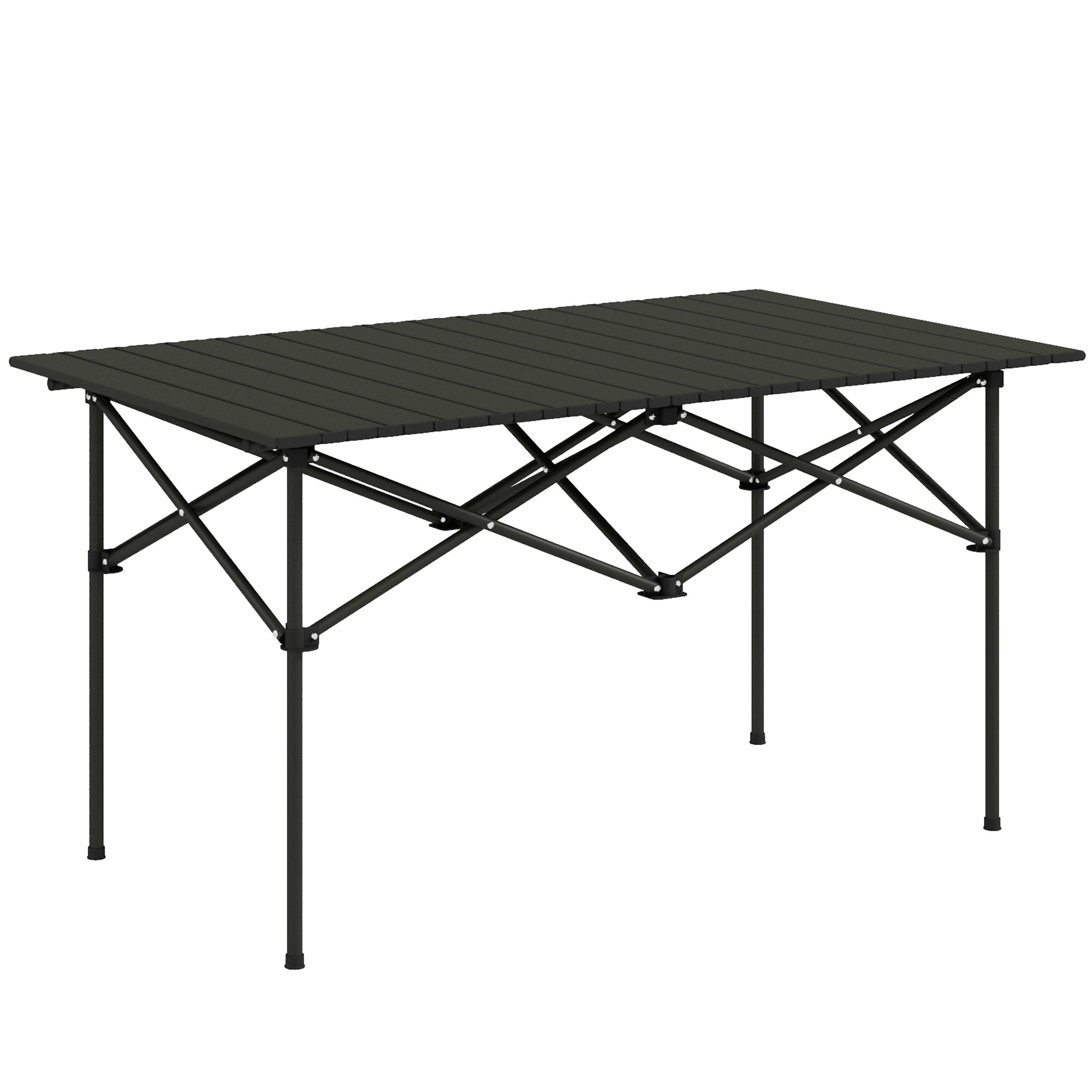 Portable Two-Seater Folding Picnic Table with Roll-Up Top - Black