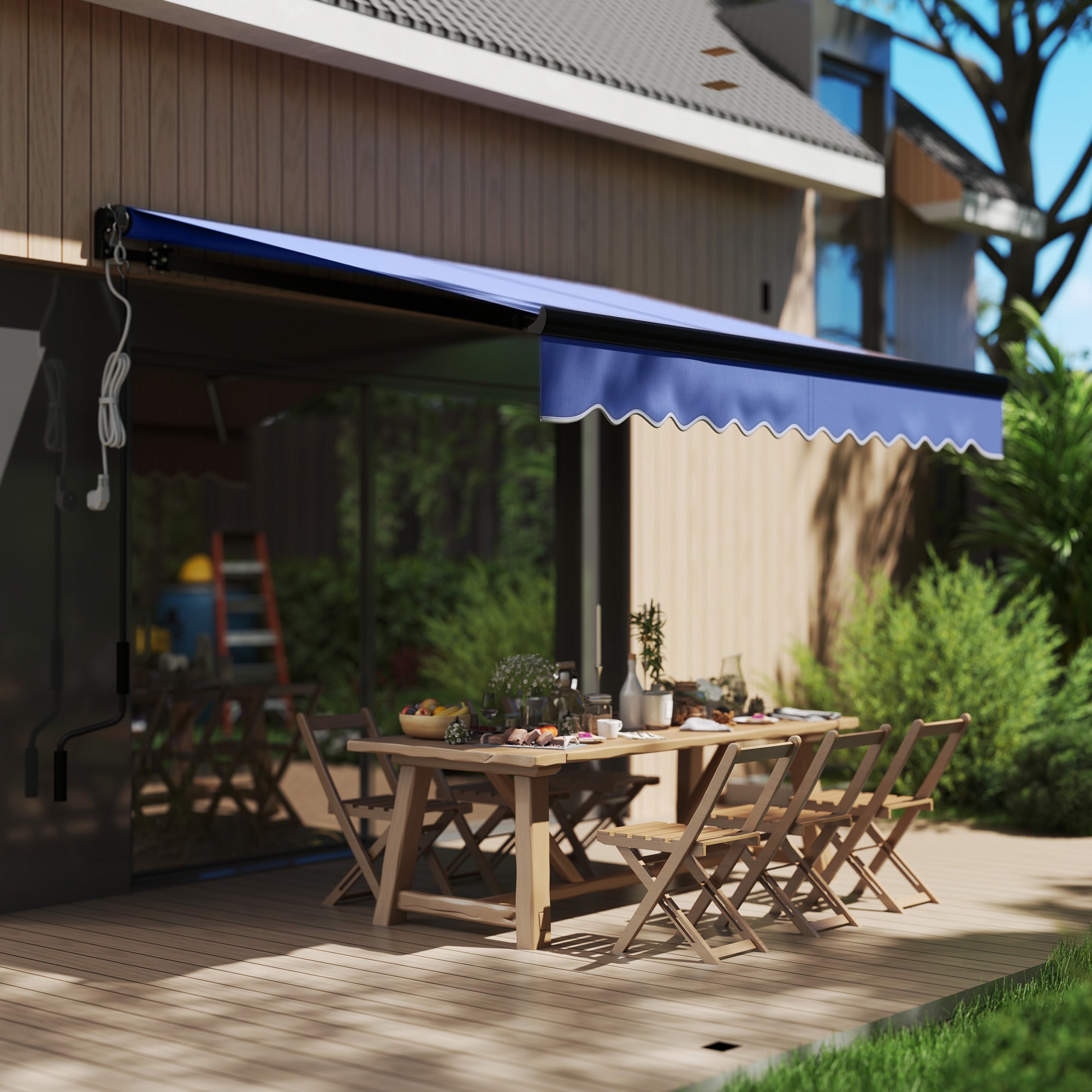 2.5 x 2m Electric Retractable Awning with LED Light - Blue