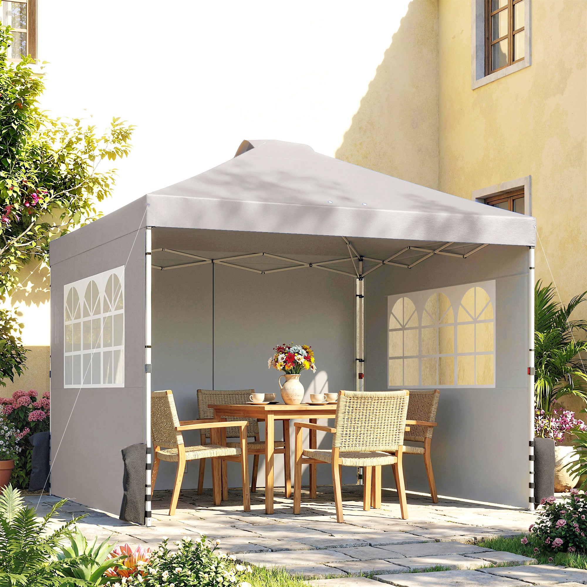 Pop Up Gazebo Waterproof Height Adjustable Canopy with 3 Sidewalls Wheeled Bag for Parties 3 x 3 m Grey