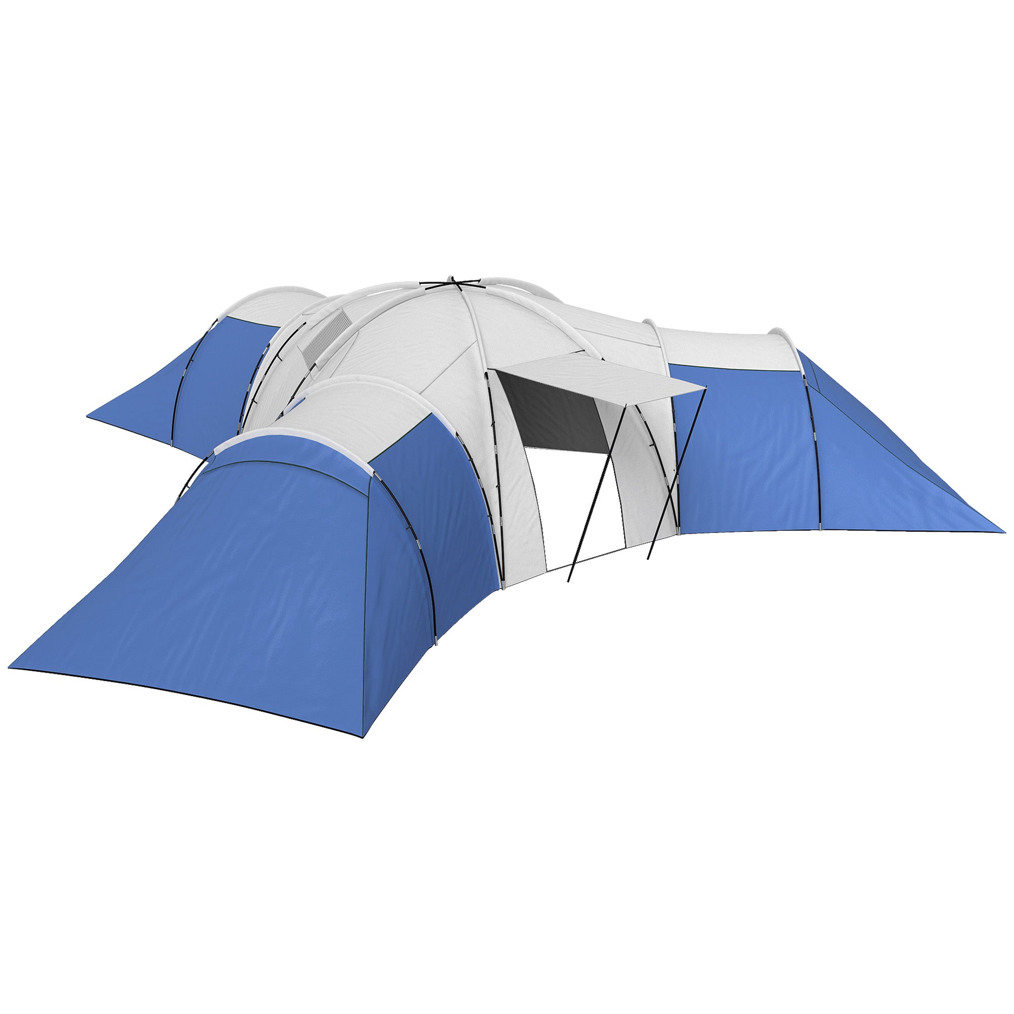 Spacious 6-9 Person Camping Tent with Bedrooms and Living Room - Blue