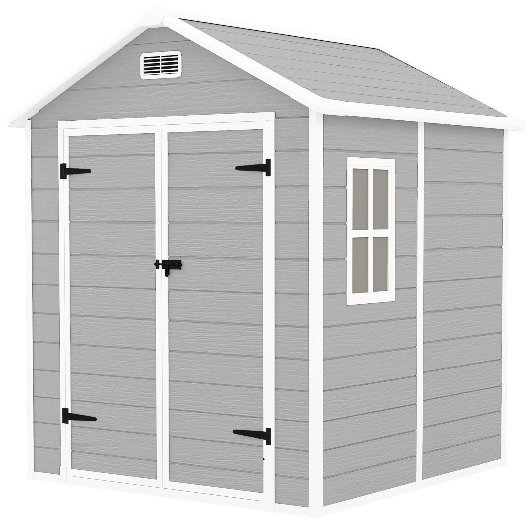 6 x 5ft Wood Effect Resin Garden Shed with Floor and Lockable Doors - Light Grey