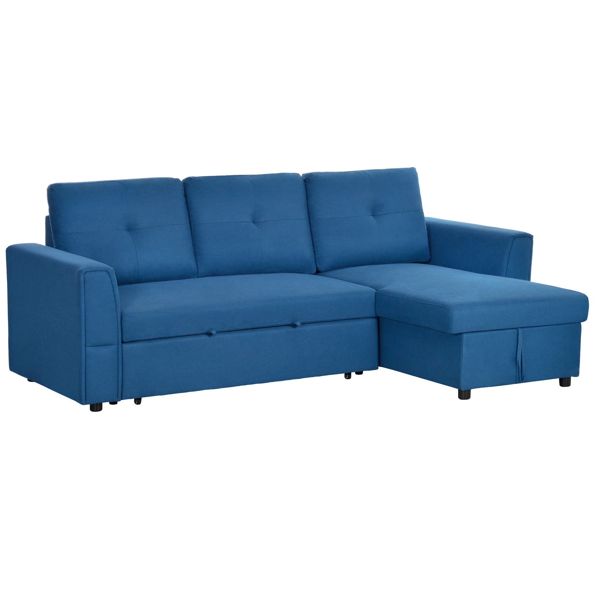 3 Seater Sofa Bed, L-Shaped Corner Sofa, Pull Out Sofa with Storage, Convertible Click Clack Settee Sectional Sleeper Futon for Living Room, Office, Dark Blue