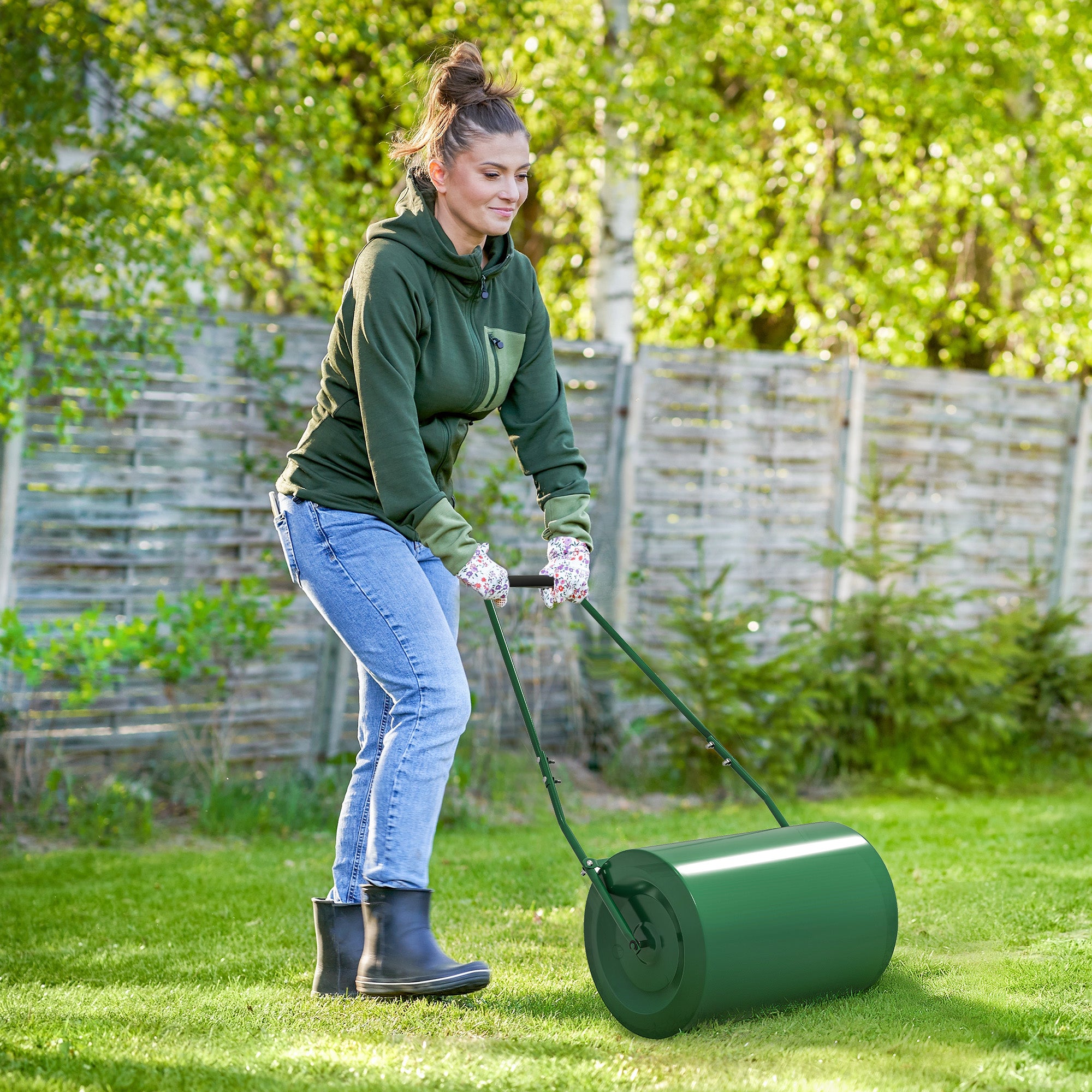 63 L Heavy Duty Steel Lawn Roller with Scraper Bar - Dark Green