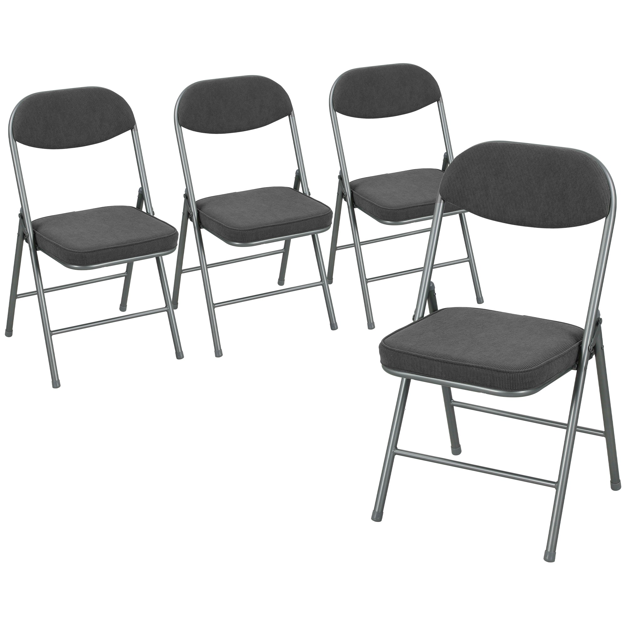 Set of Four Folding Corduroy Seat Chairs - Dark Grey
