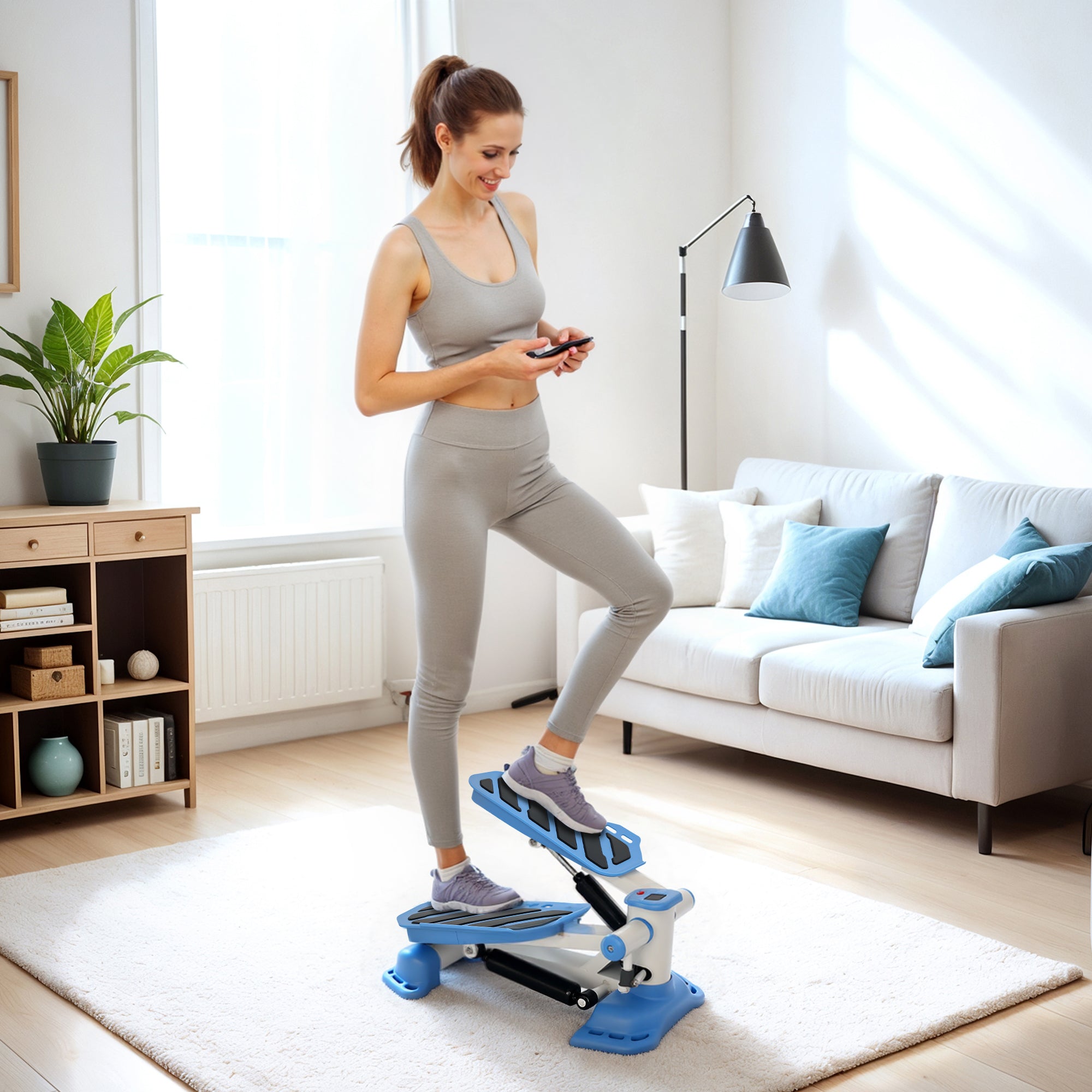 Portable Mini Stepper, Steppers for Exercise Workout with LCD Display Monitor, Anti-skid Foot Pedals for Home Gym Office, Blue