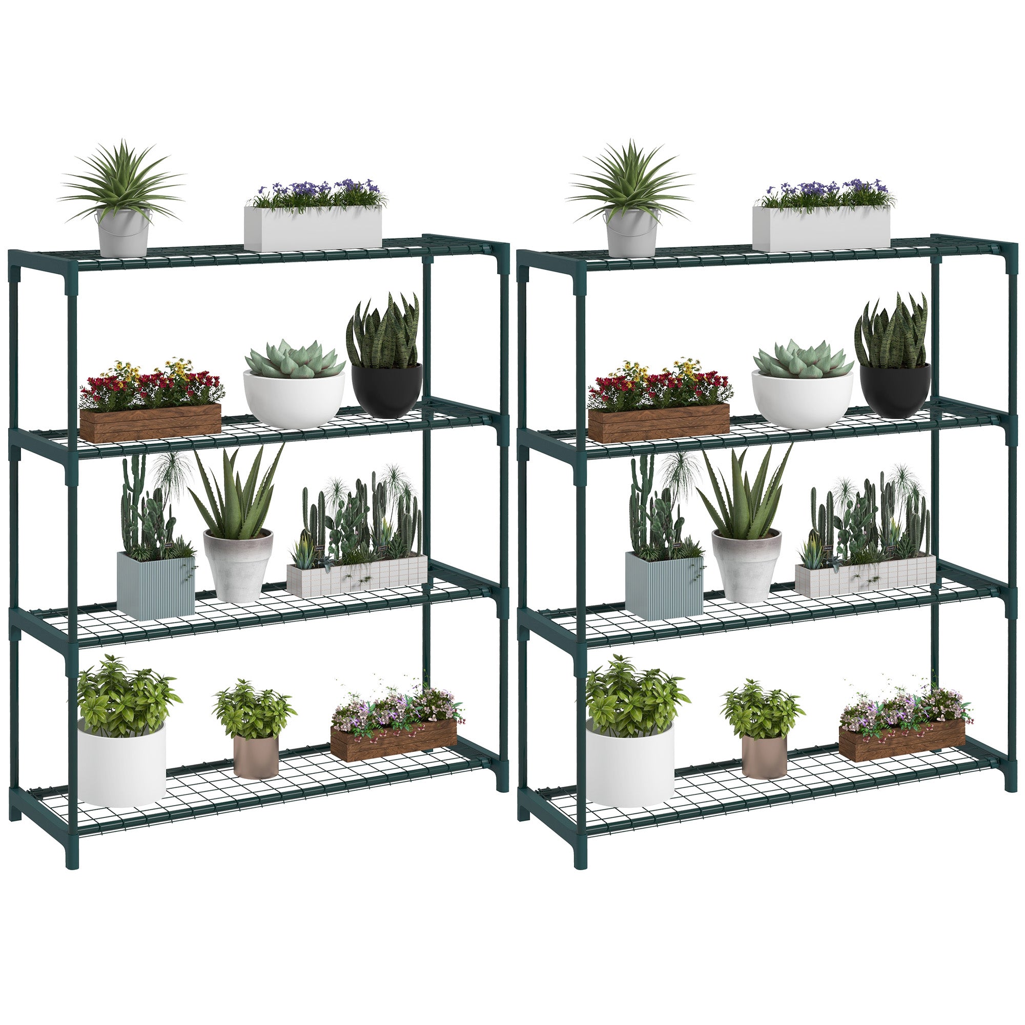 4 Tier Steel Plant Stand for Outdoor Garden Display - Dark Green