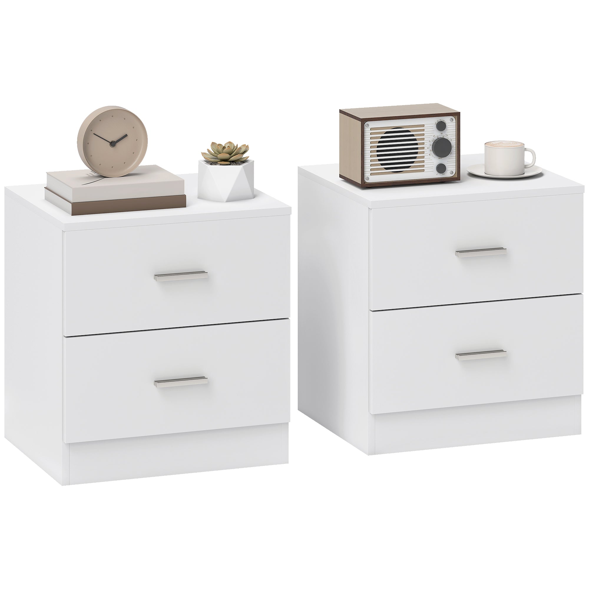 Set of 2 Modern Nightstands, Bedside Tables with 2 Storage Drawers, Accent End Table for Bedroom and Living Room, White
