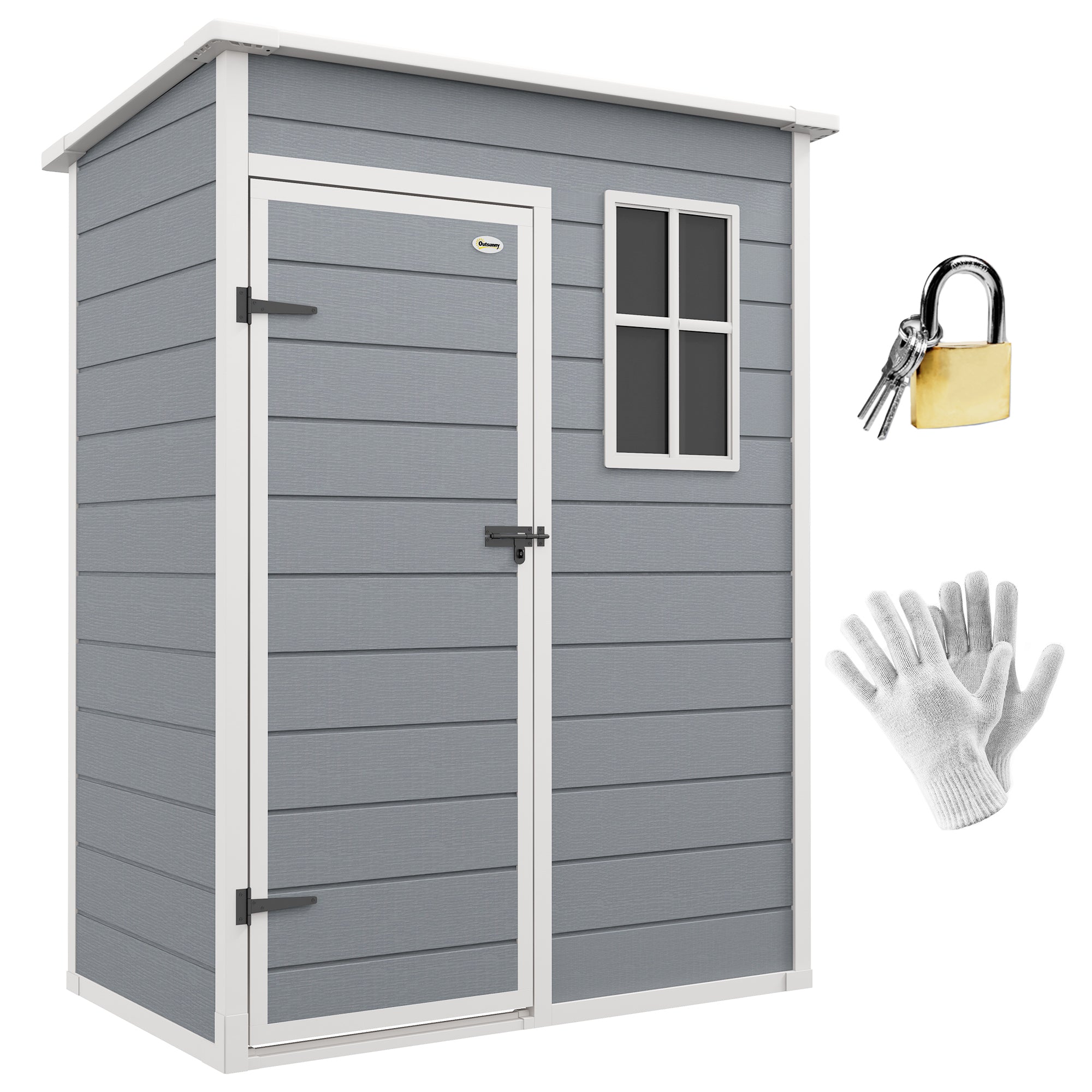 5 Foot Outdoor Storage Shed with Lockable Door and Window - Grey