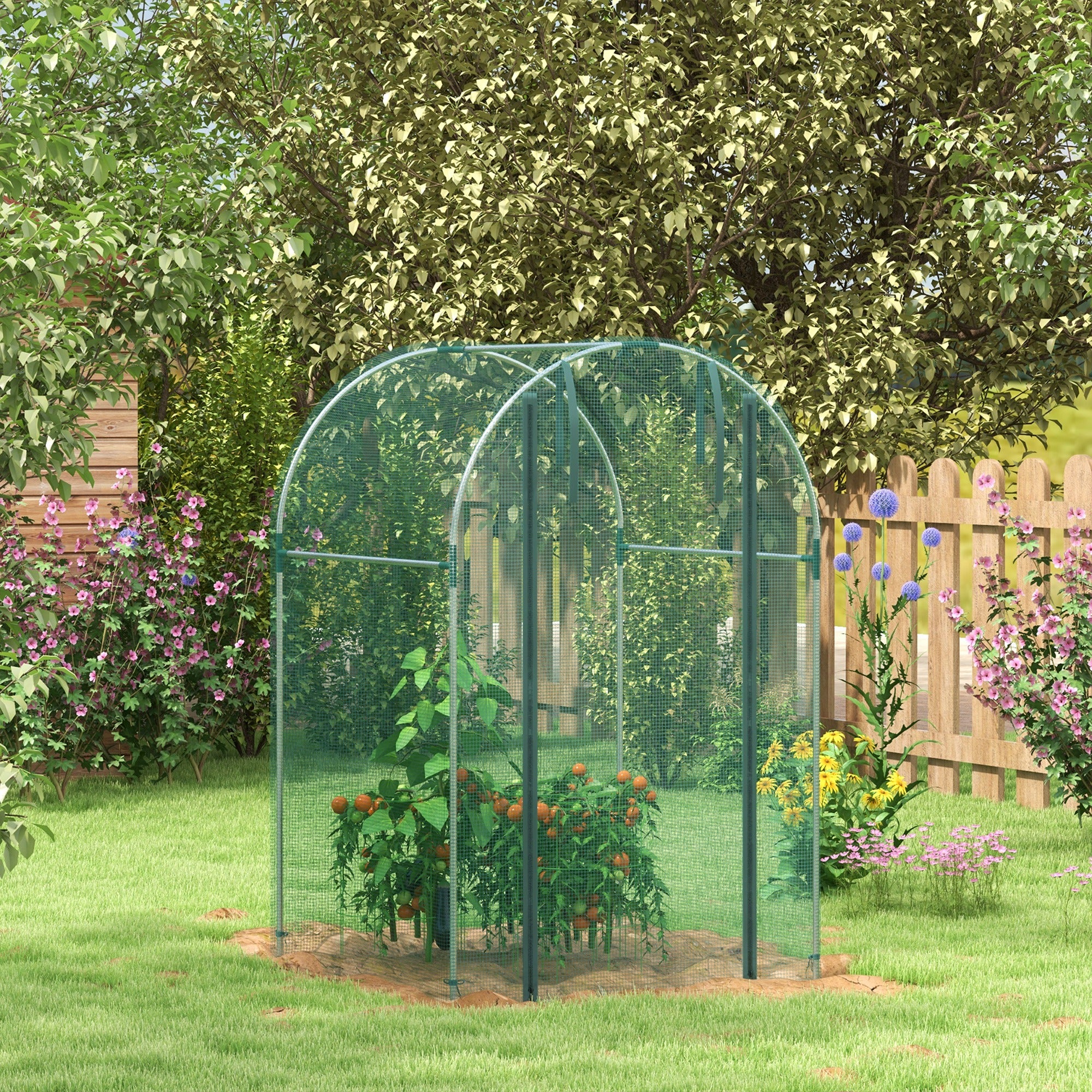 Mini Polytunnel Greenhouse 120 x 120cm with Zipped Door - Green