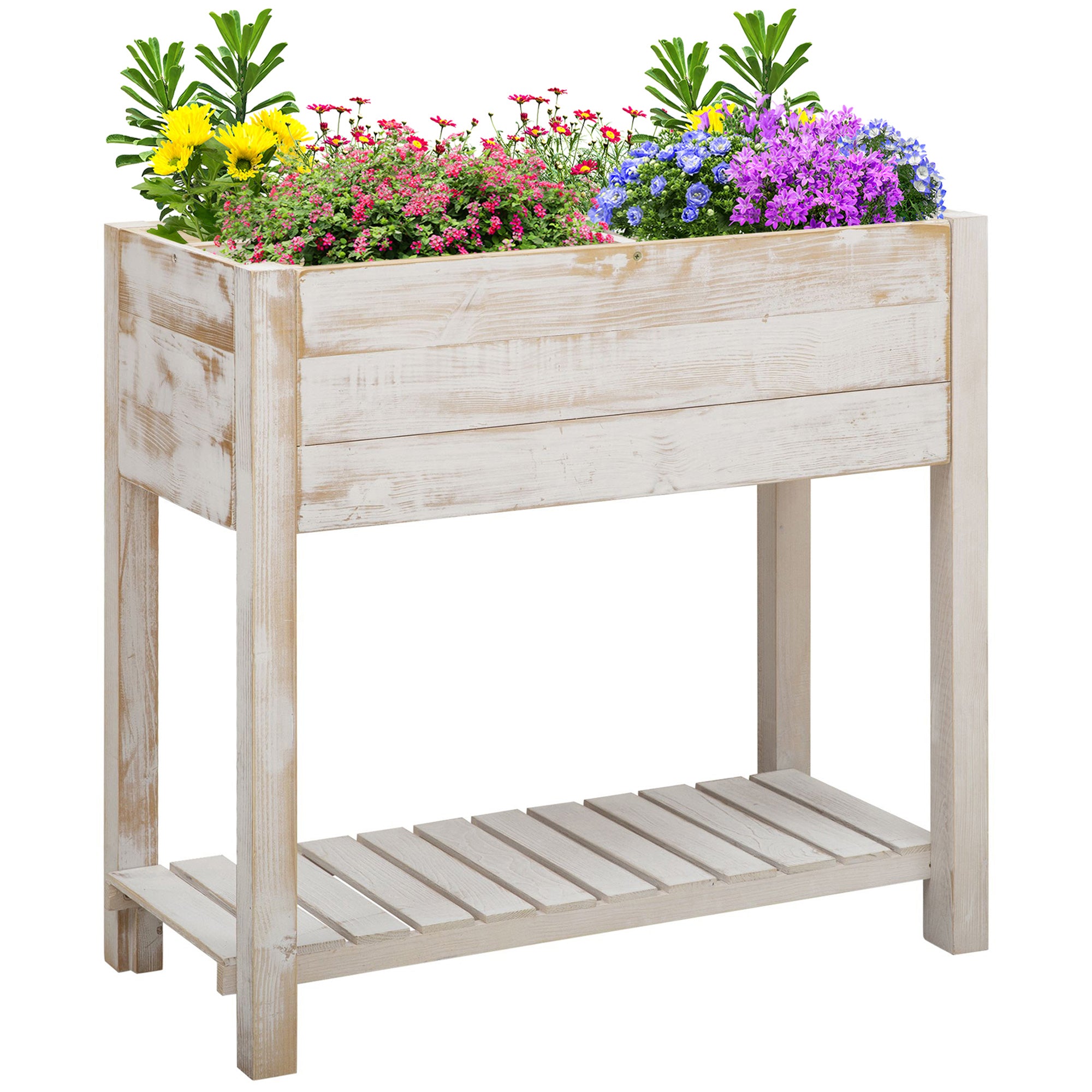 Elevated Wooden Planter Garden Grow Box with 2 tiers, 4 Pockets
