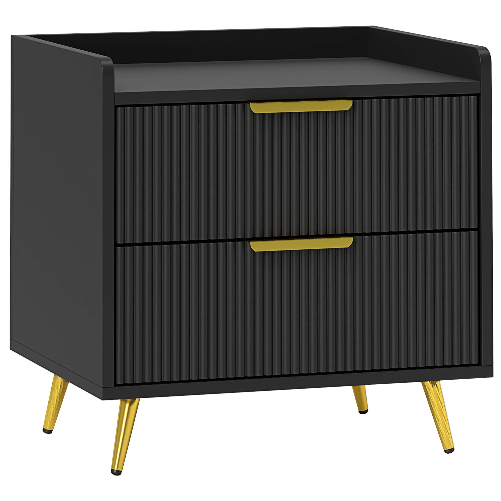 Elegant Two-Drawer Bedside Table with Gold Handles - Black