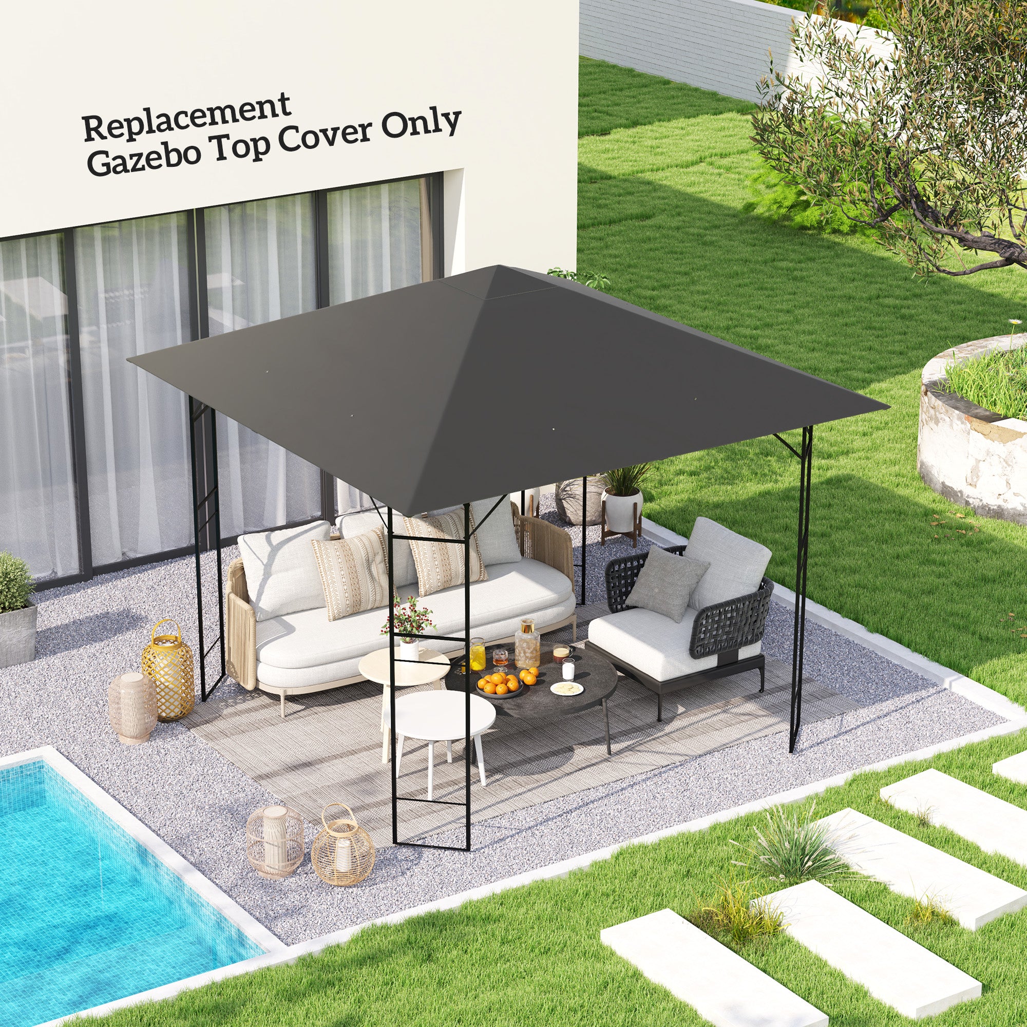 3 Piece 3x3m Gazebo Canopy Replacement Cover Water Resistant PVC - Grey