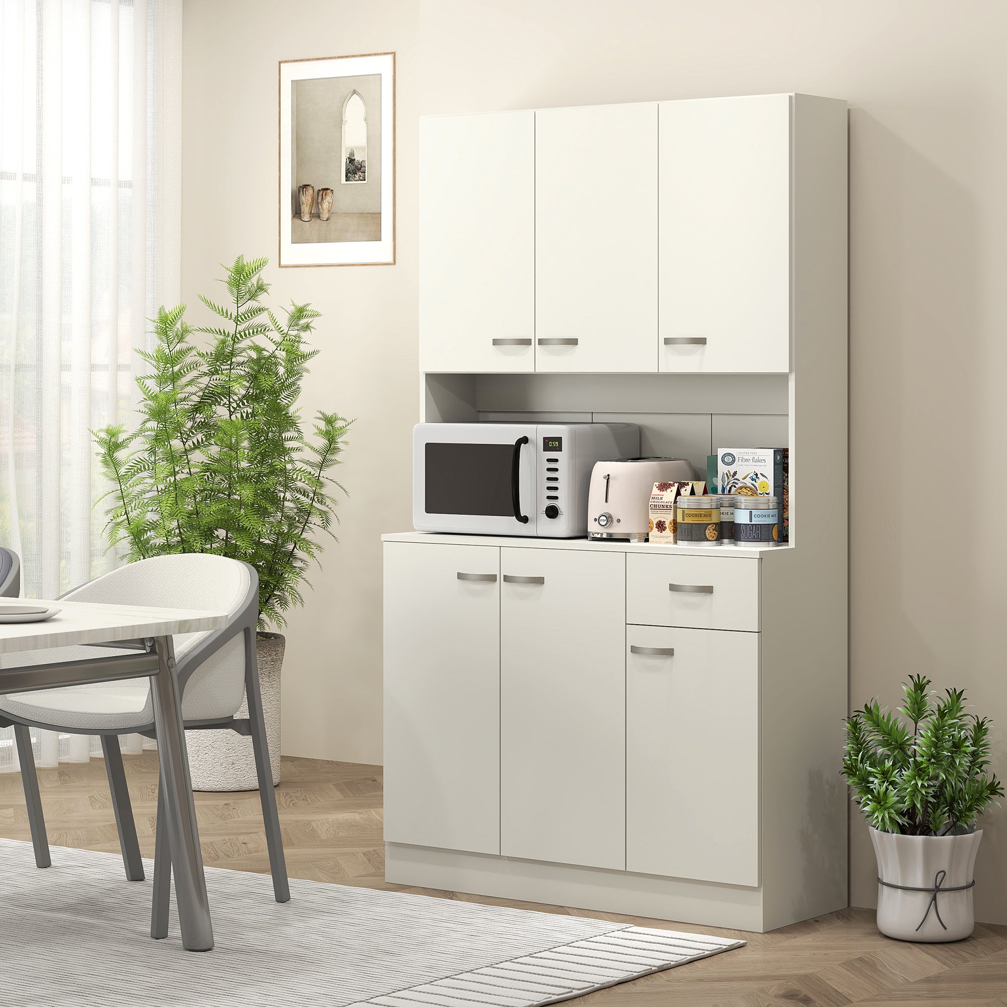 Freestanding Kitchen Pantry Storage Cabinet with Adjustable Shelves - Cream White