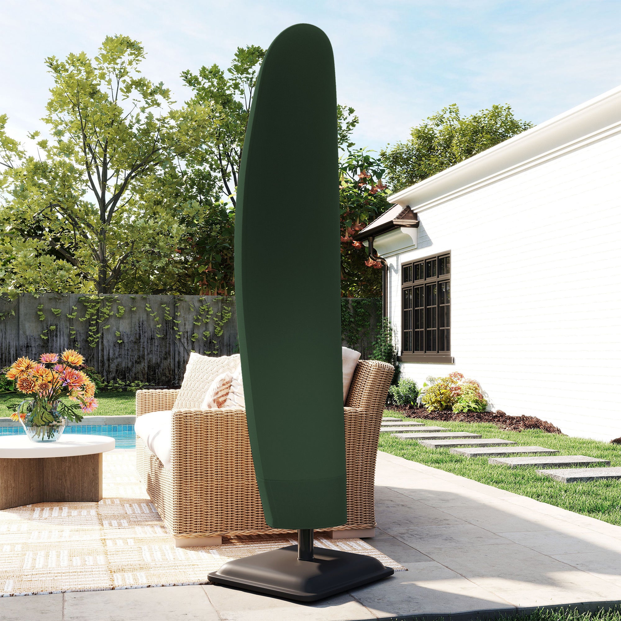 Parasol Cover, 600D Oxford Cantilever Umbrella Cover Fit for 2-4m Parasol, Green