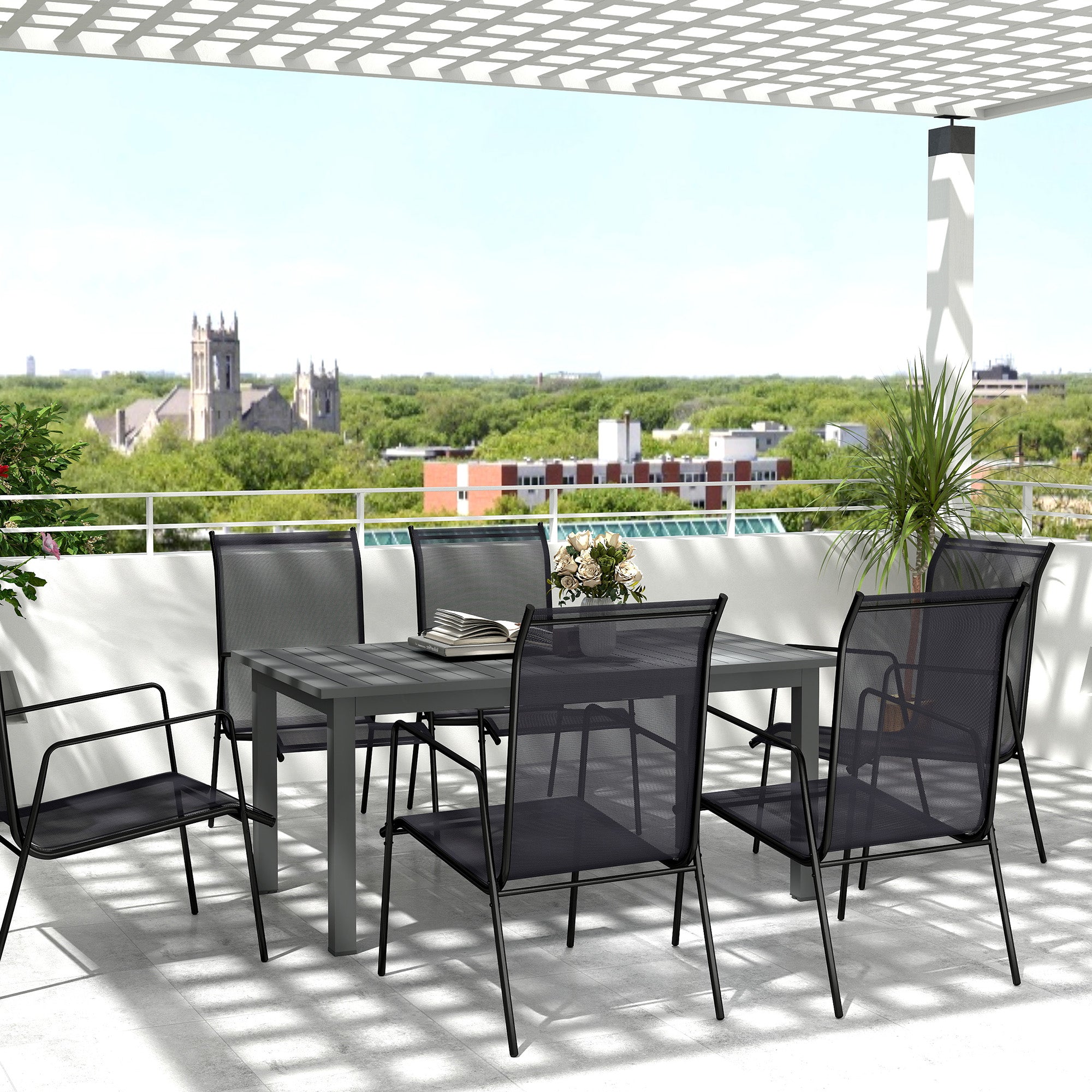 Aluminium Extending Garden Table with Slatted Top for 6-8 Person, 160/220 x 90 x 73 cm, Grey