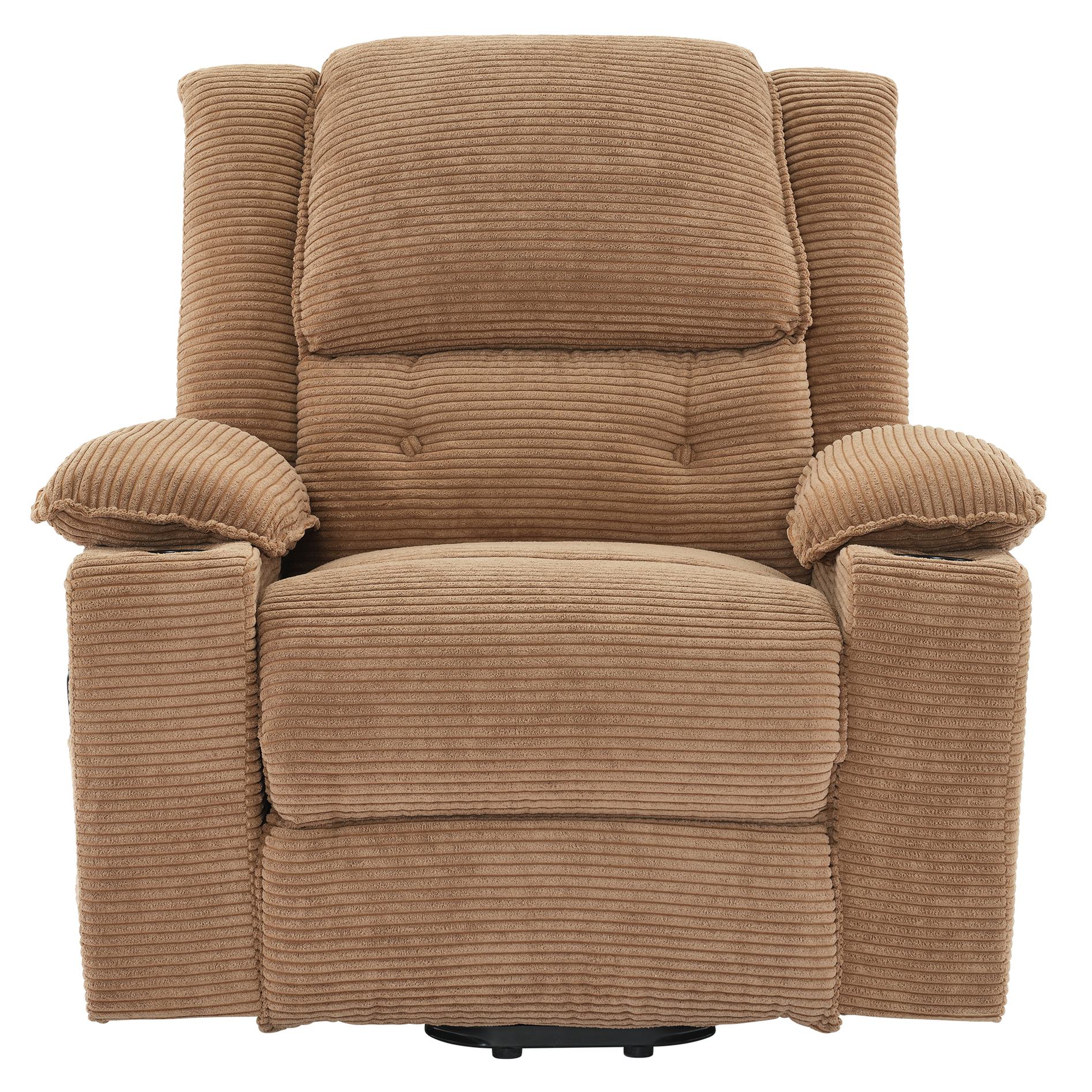 Power Lift Riser Recliner Chair with Heat, Massage and Cup Holders – Light Brown Fabric