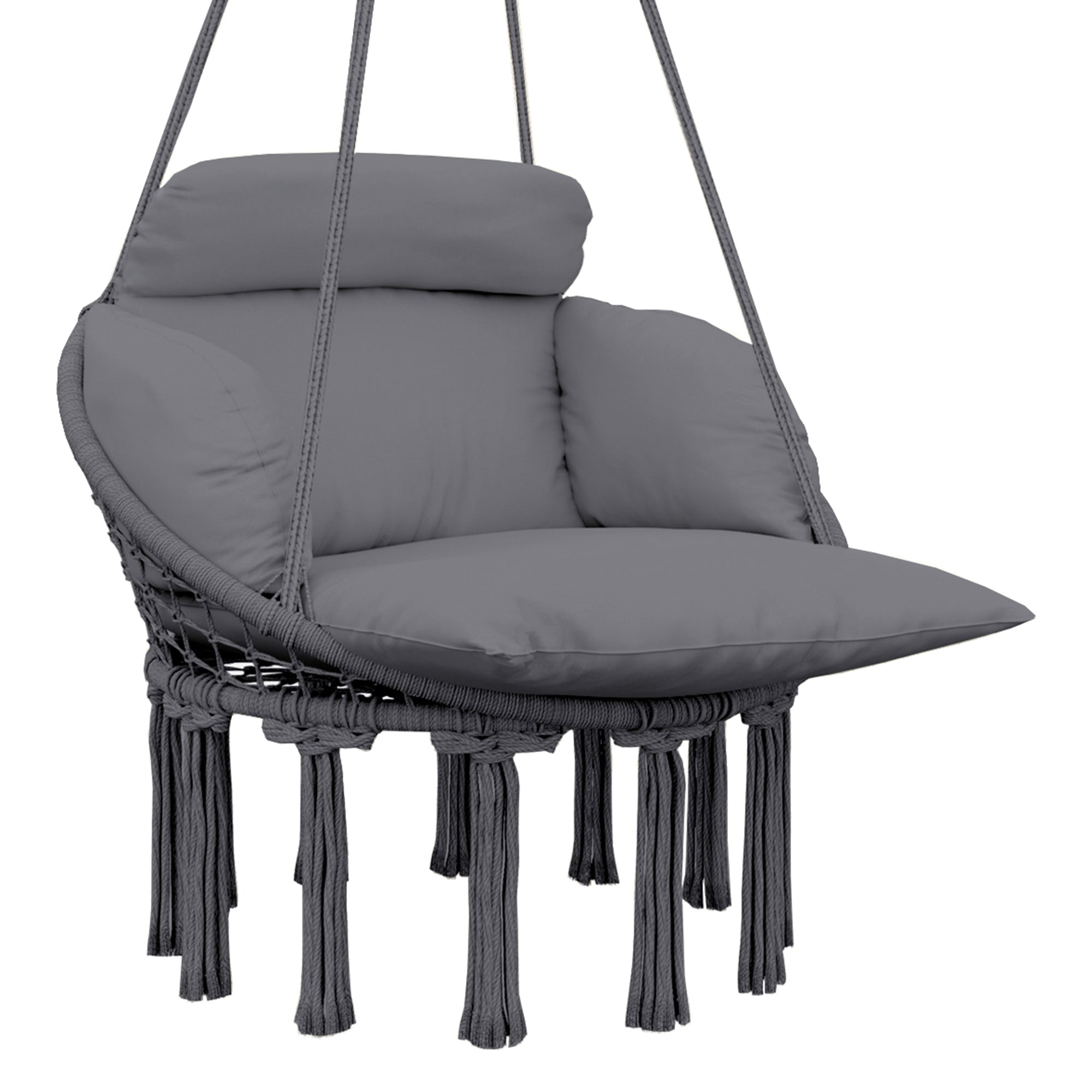 Hanging Hammock Chair with Soft Cushion Set and Steel Frame - Dark Grey