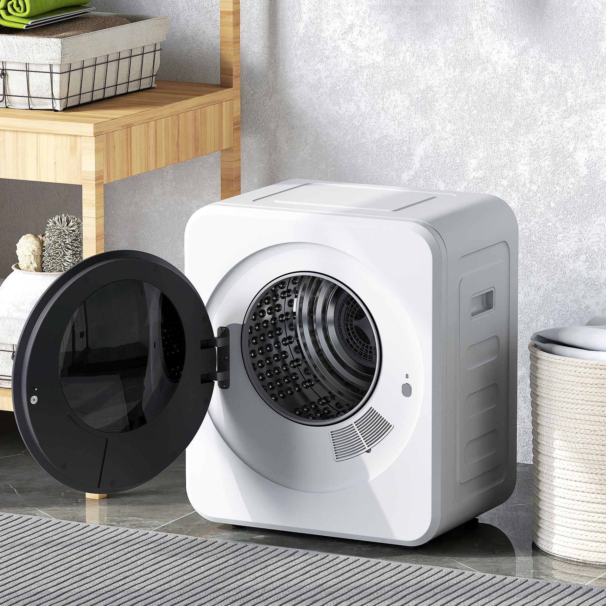 4 kg Vented Tumble Dryer, 800W Compact Freestanding Front Tumble Dryer with Stainless Steel Tub and Customisable Timer, Wall-Mounted Portable Small Clothes Drying Machine, White