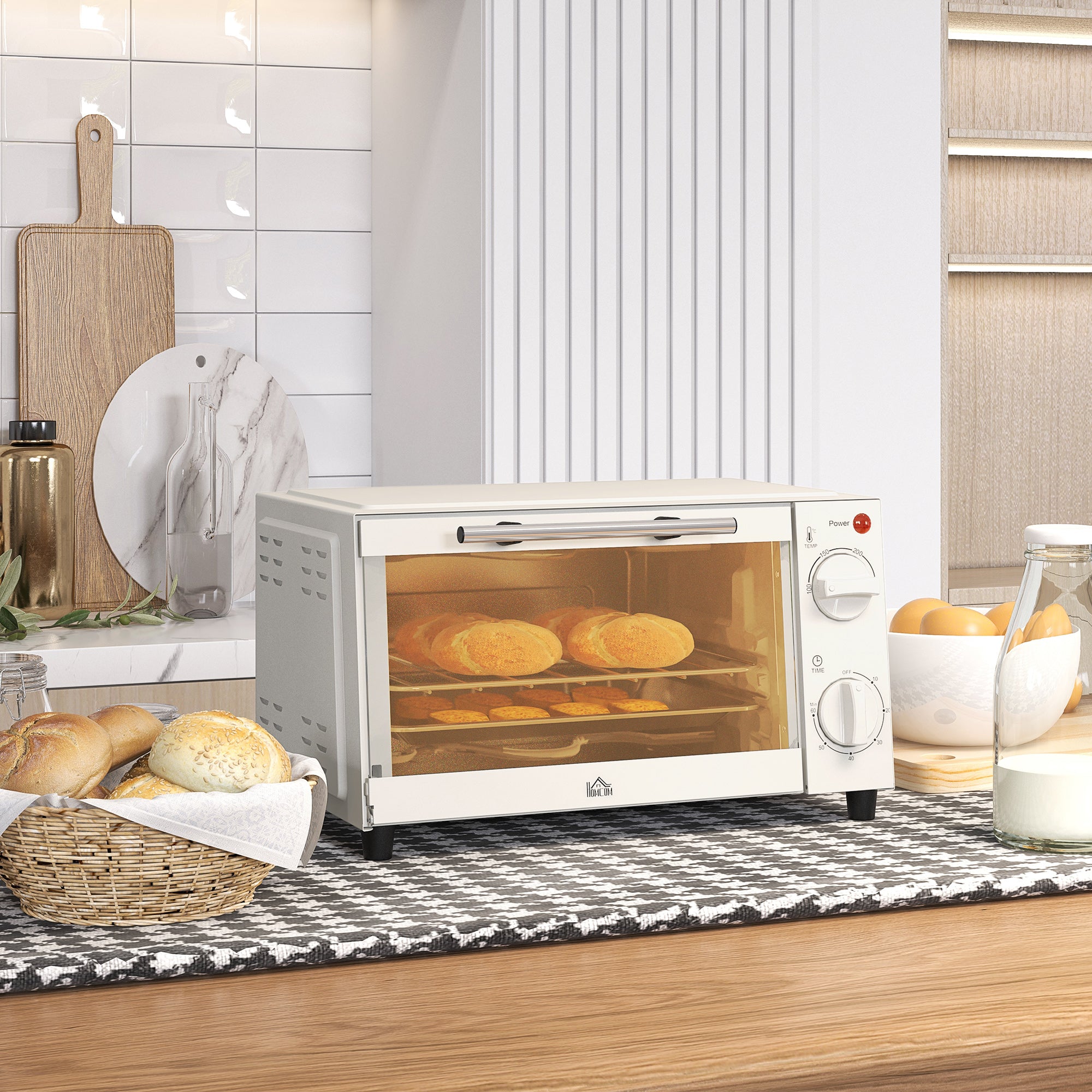 9L Mini Electric Oven with Adjustable Temperature and Timer - Cream
