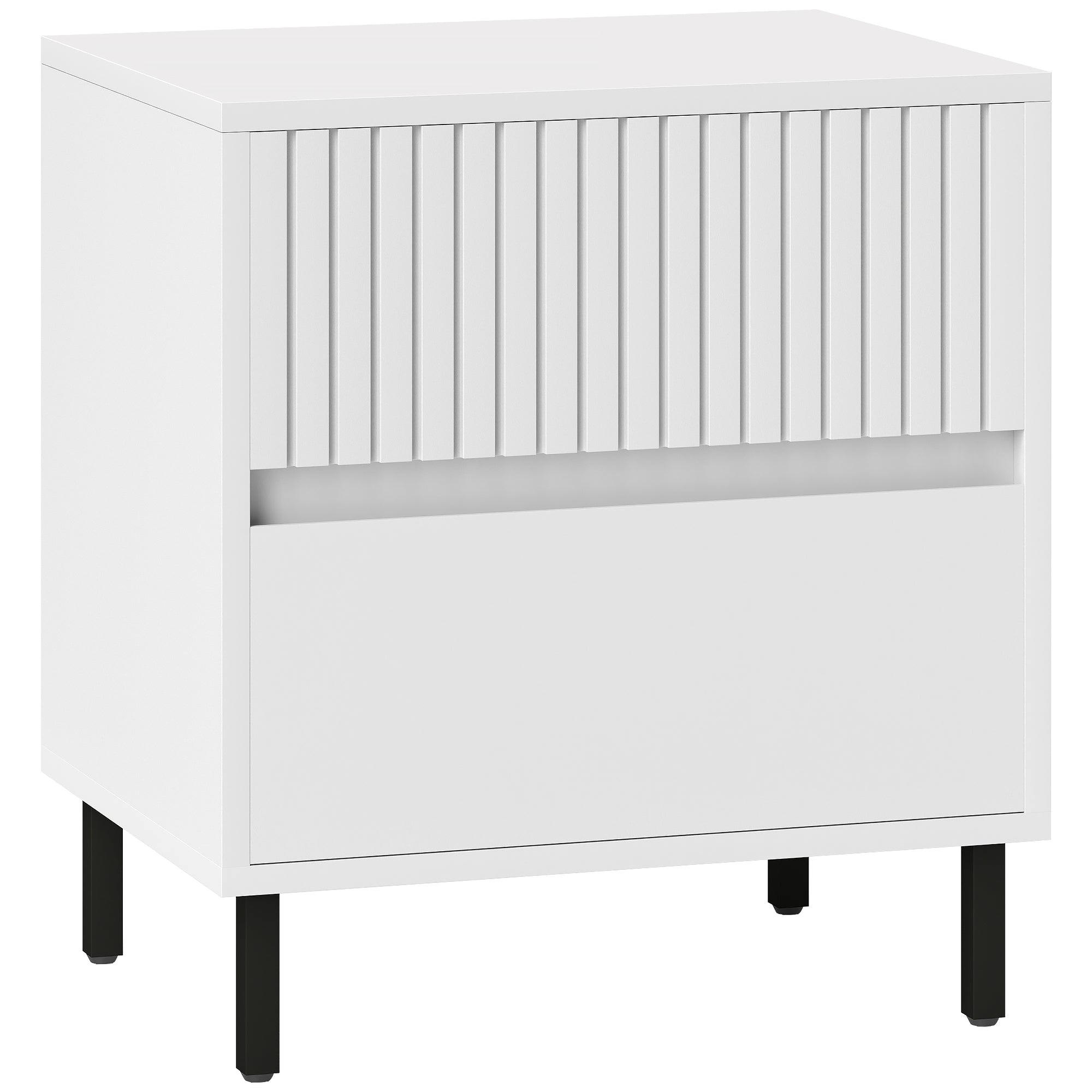 Simple Line Two-Drawer Bedside Table with Indented Detail - White