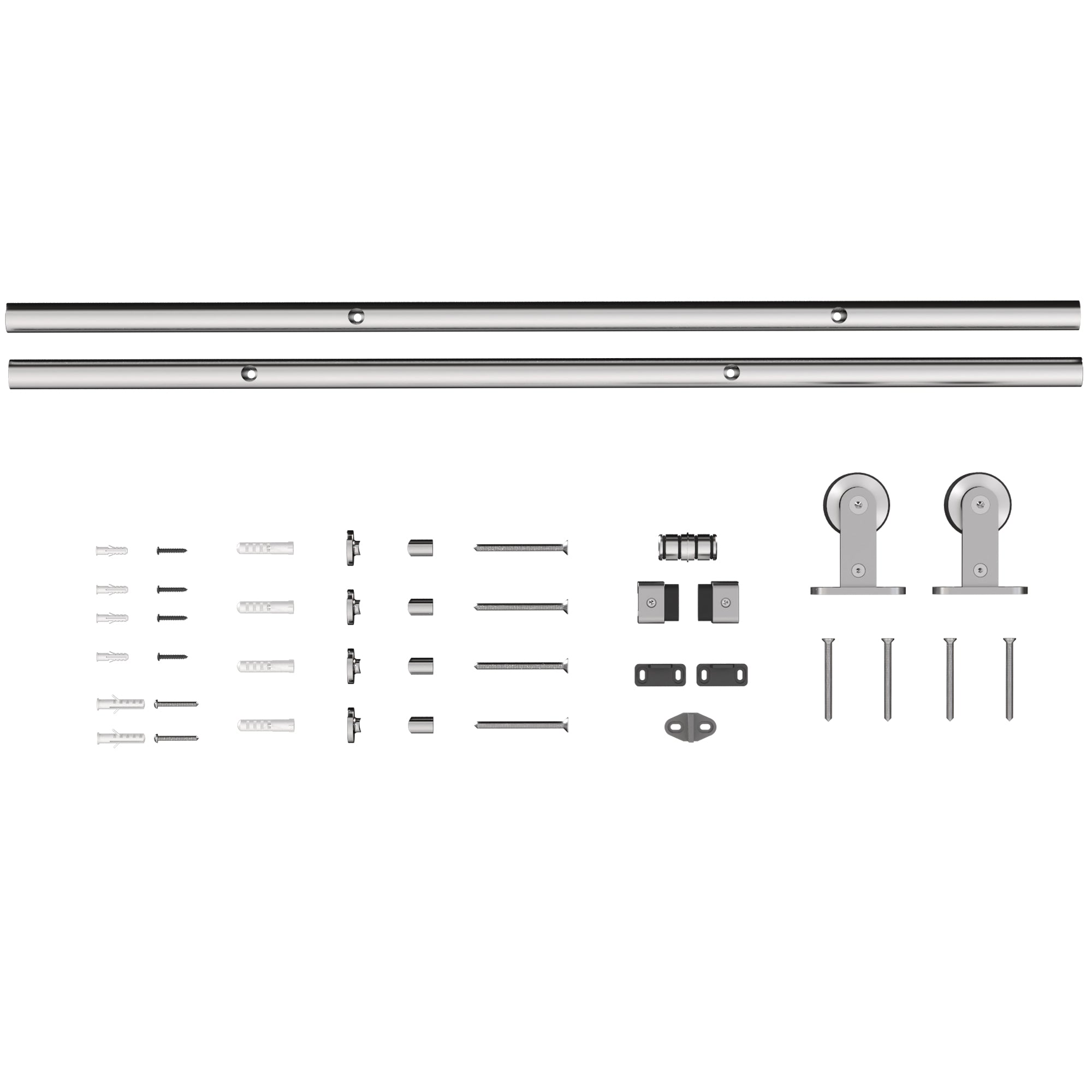 Sliding Door Hardware Kit Smooth Quiet 304 Stainless Steel for 200cm Track Sliver Tone