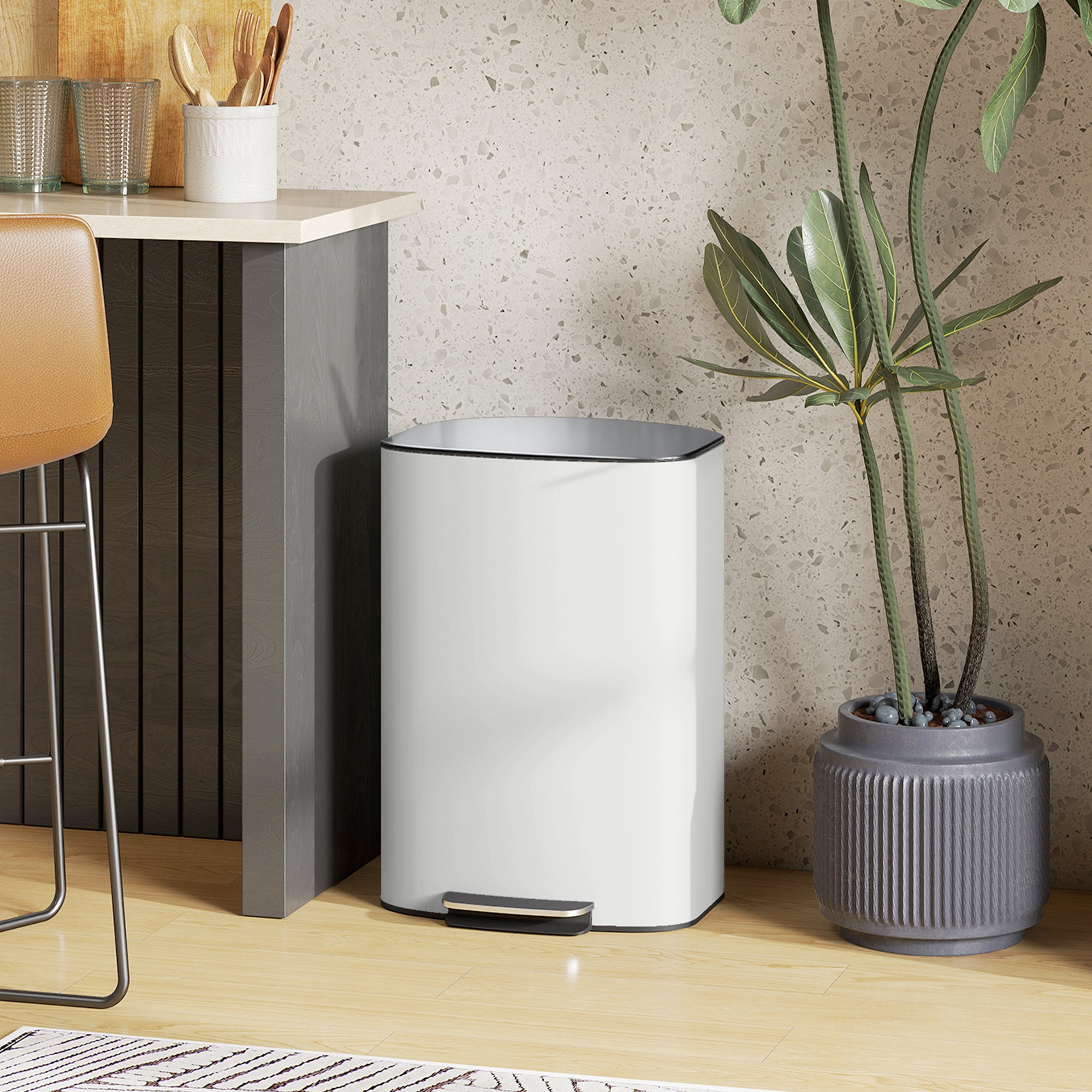 50L Kitchen Bin with Soft-Close Lid and Stay-Open Function, Stainless Steel Pedal Bin with Removable Inner Bucket, Carry Handle for Kitchen, Office, Home, Cream