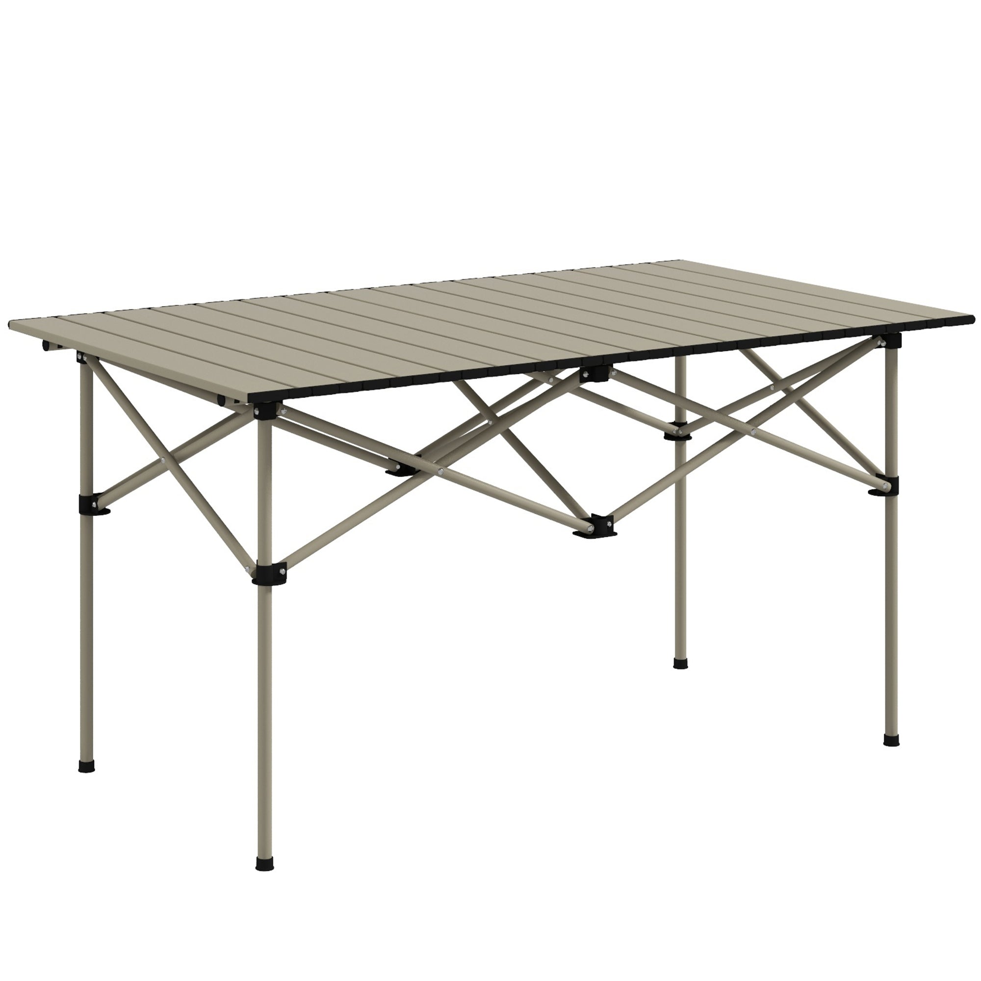 Portable Two-Seater Aluminium Picnic Table with Roll-Up Top - Khaki