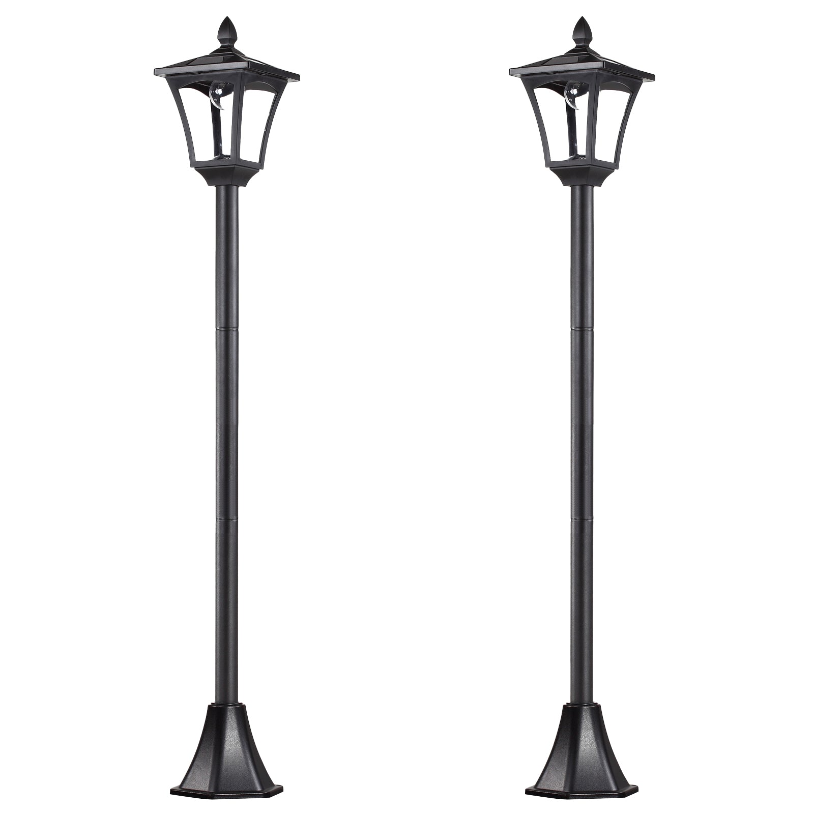 Set of 2 Solar Garden Post Lamps with Sensor and Dimmable LED - Black