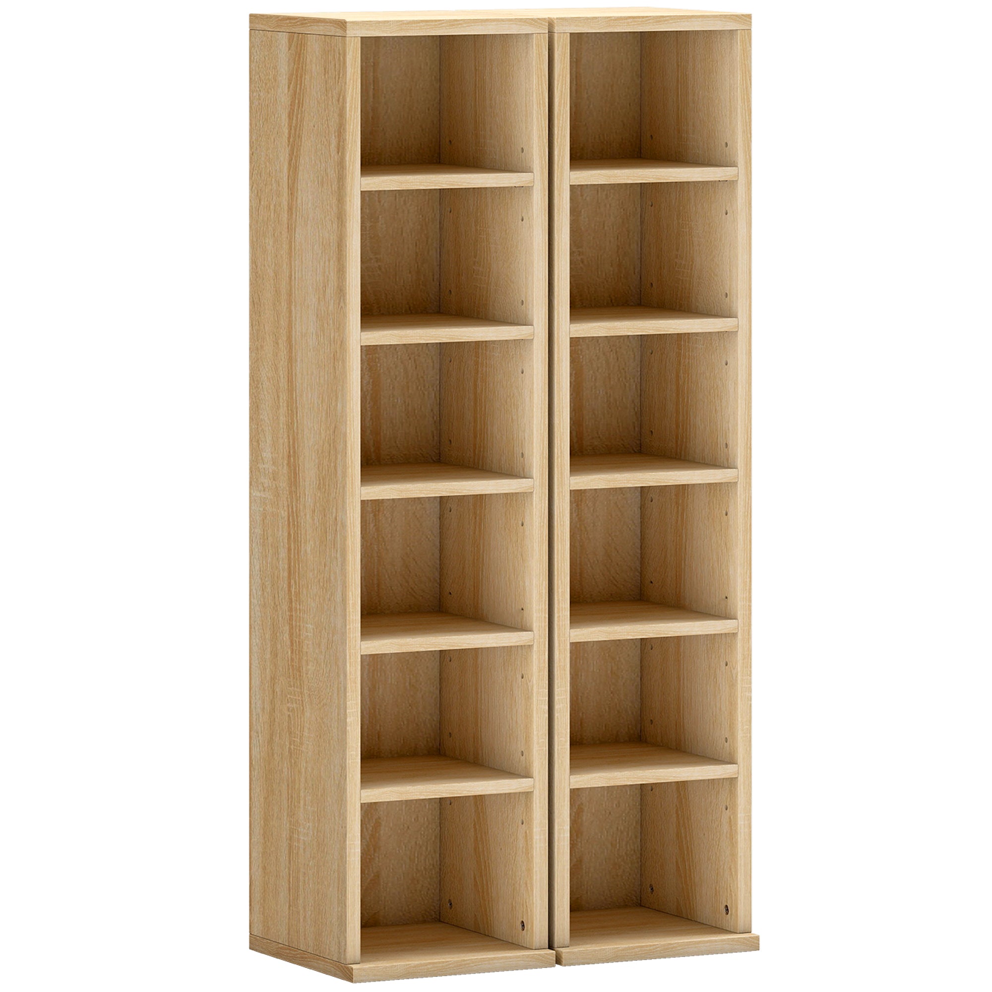 Set of 2 CD Media Display Shelf Unit Tower Rack with Adjustable Shelves, Oak