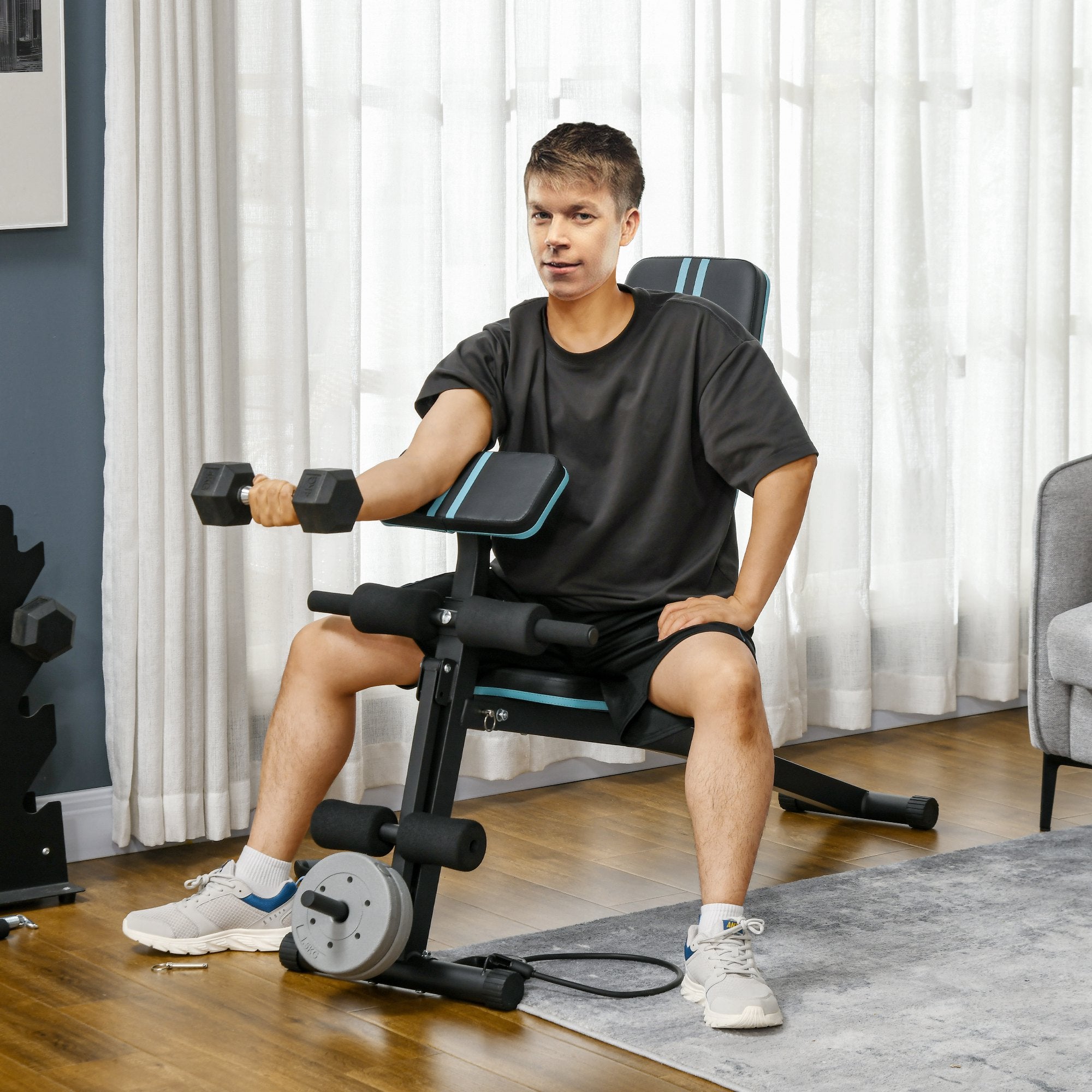 Adjustable Foldable Weight Bench with Padded Seat - Blue