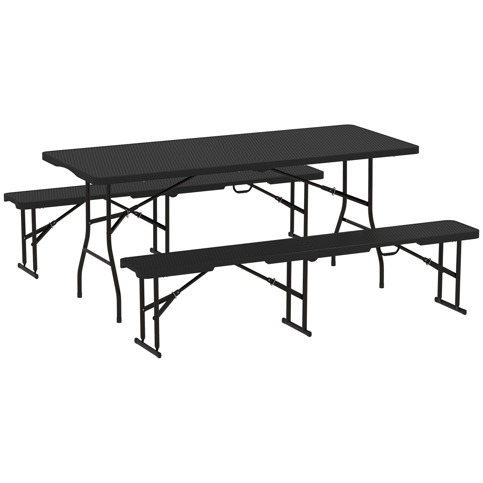 Portable Rattan Effect Folding Picnic Table Set for Outdoor Dining - Black