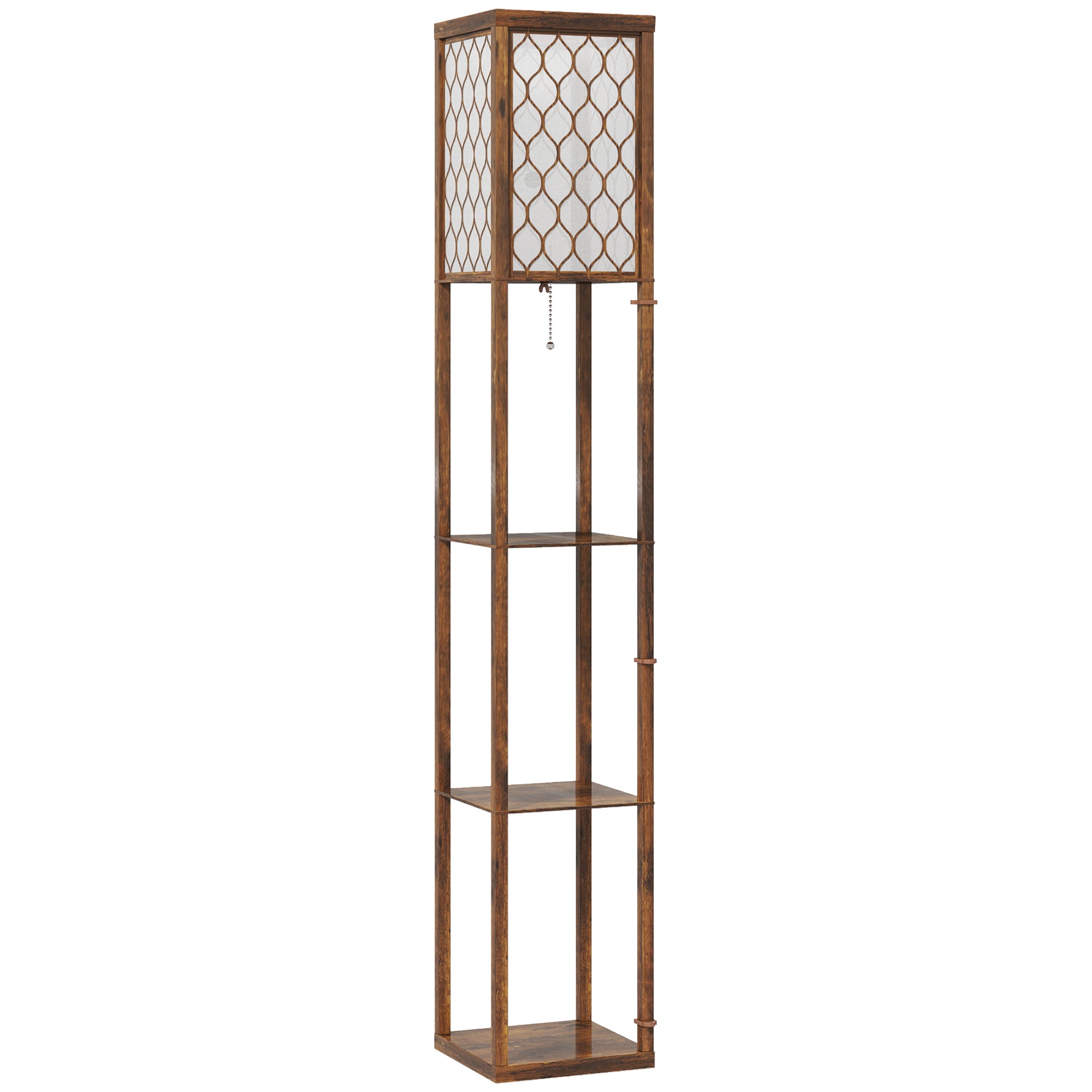 Three-Shelf Standing Lamp - Rustic Brown/White