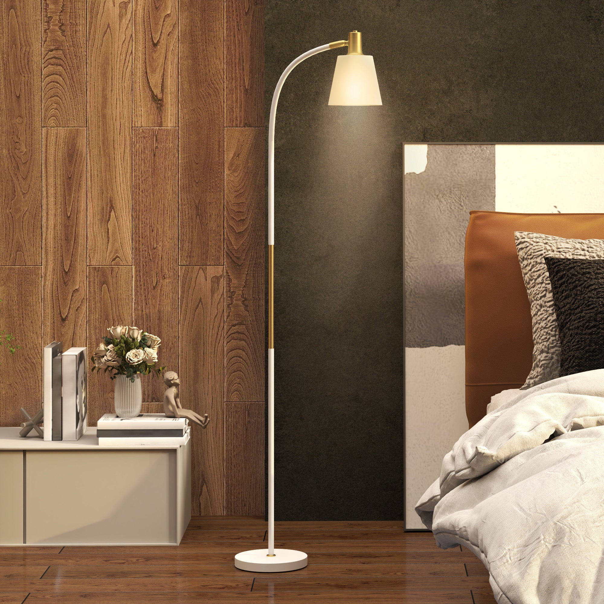 Floor Lamp for Living Room, Spotlight Reading Standing Lamp with Adjustable Height, Rocker on/off Switch, Indoor Task Lighting for Bedroom, Office, White (Bulb not Included)