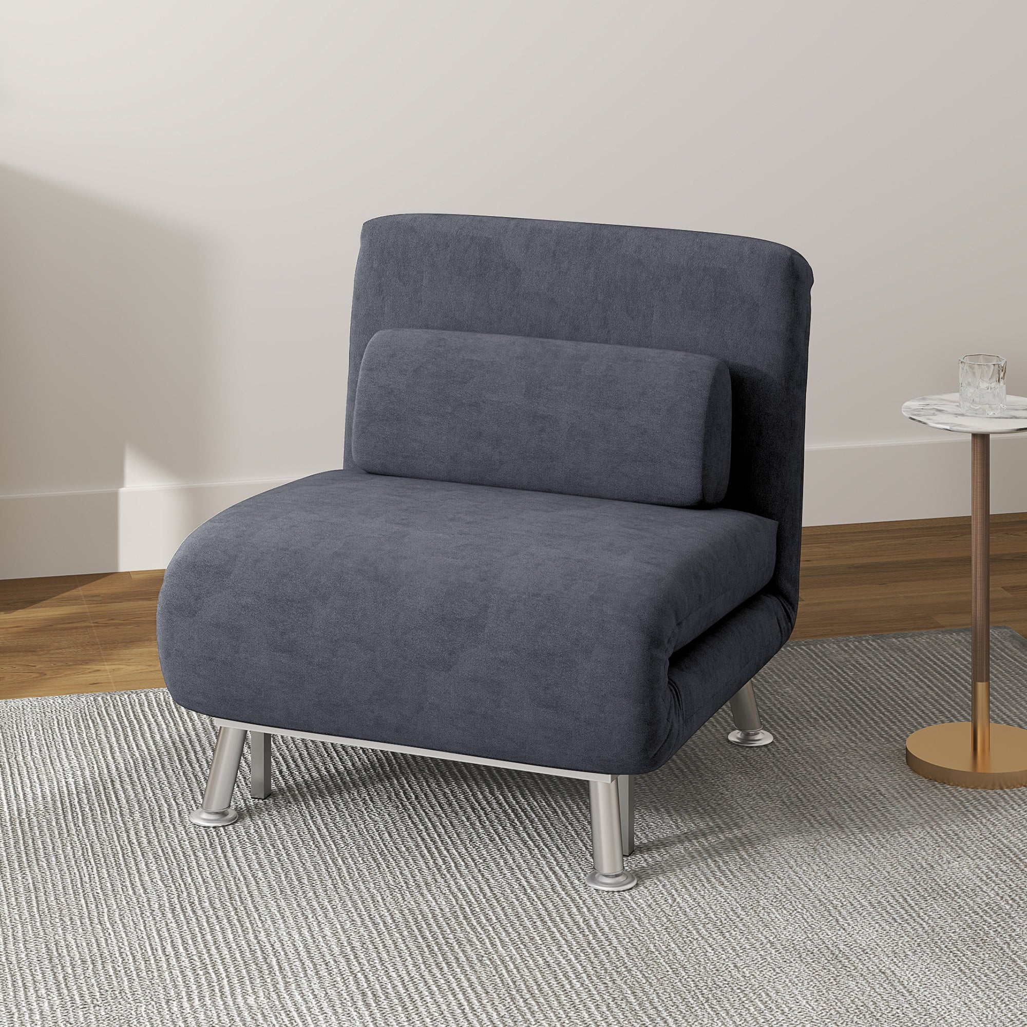 Single Velvet-Feel Sleeper Chair with Adjustable Recline - Charcoal Grey