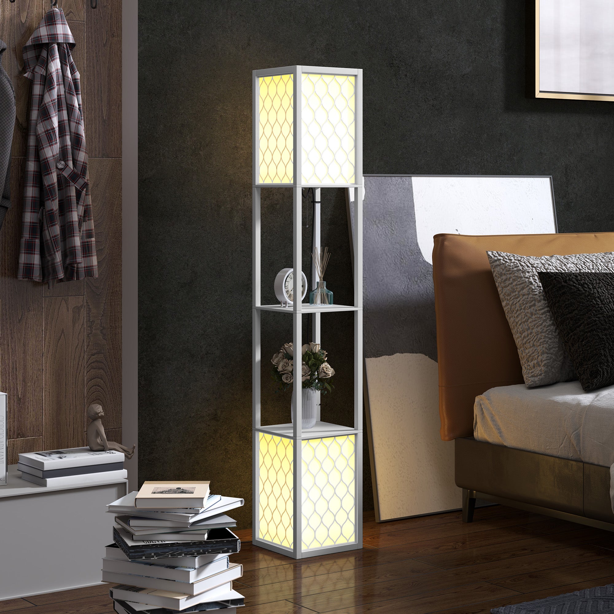 Duo Light Floor Shelf with Ambient Lighting - White