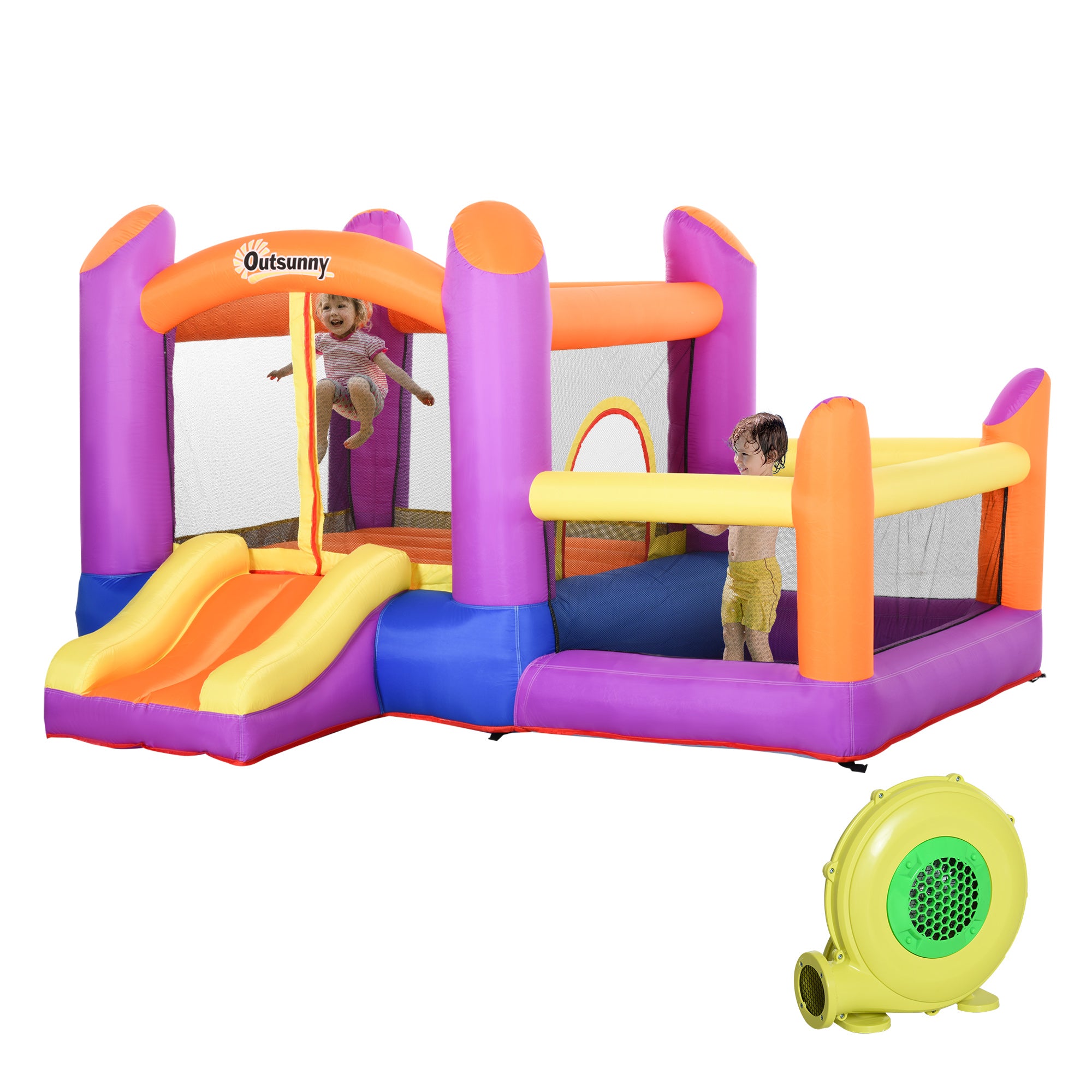 Kids Bouncy Castle House Inflatable Trampoline Slide Water Pool 3 in 1 with Blower for Kids Age 3-8 Multi-color 2.8 x 2.5 x 1.7m