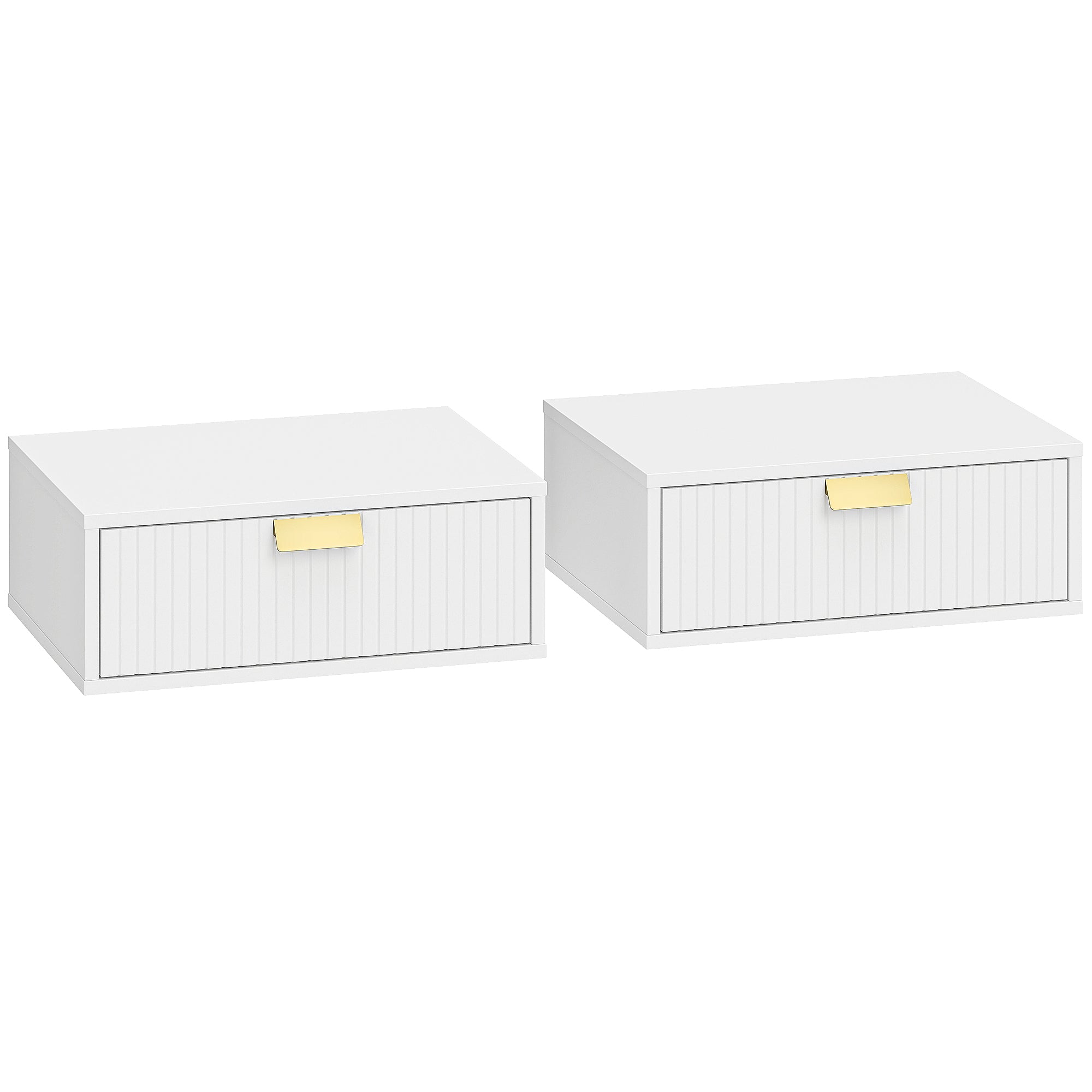 Modern Floating Nightstands Set of 2, Wall Mounted Bedside Tables with Wave Drawer White