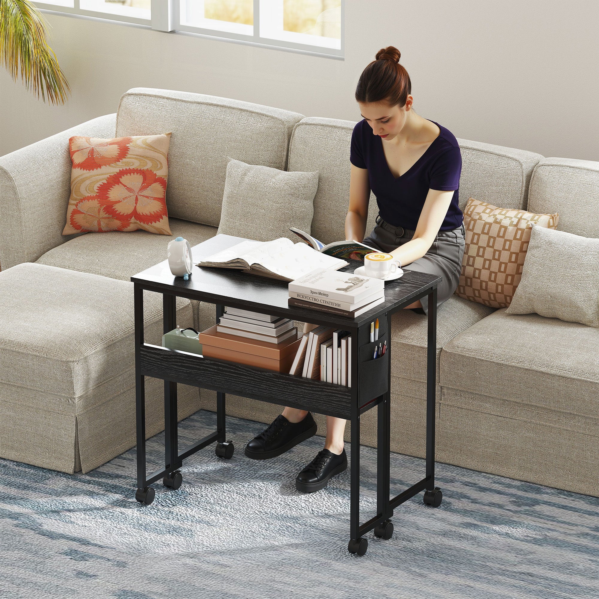 80 cm Drop Leaf Writing Work Desk - Black